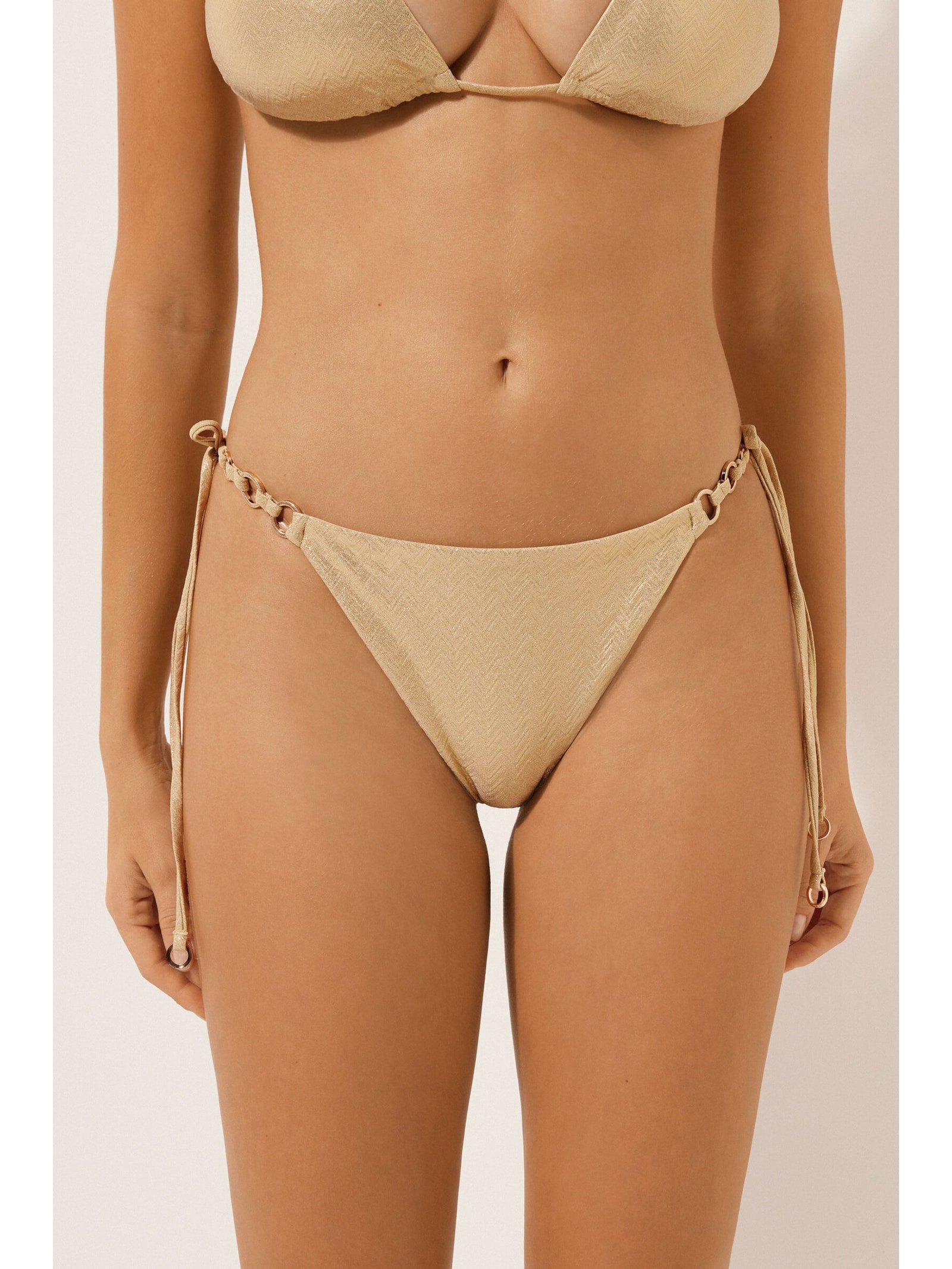 Calcinha De Biquíni Brasileira Com Amarração Gold Waves Bege Calzedonia