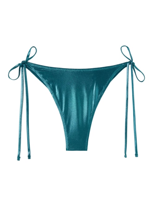 Calcinha De Biquíni Brasileira Com Amarração Metallic Skin – Azul