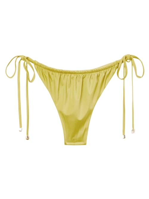 Calcinha De Biquíni Brasileira Com Amarração Shiny Satin – Amarelo