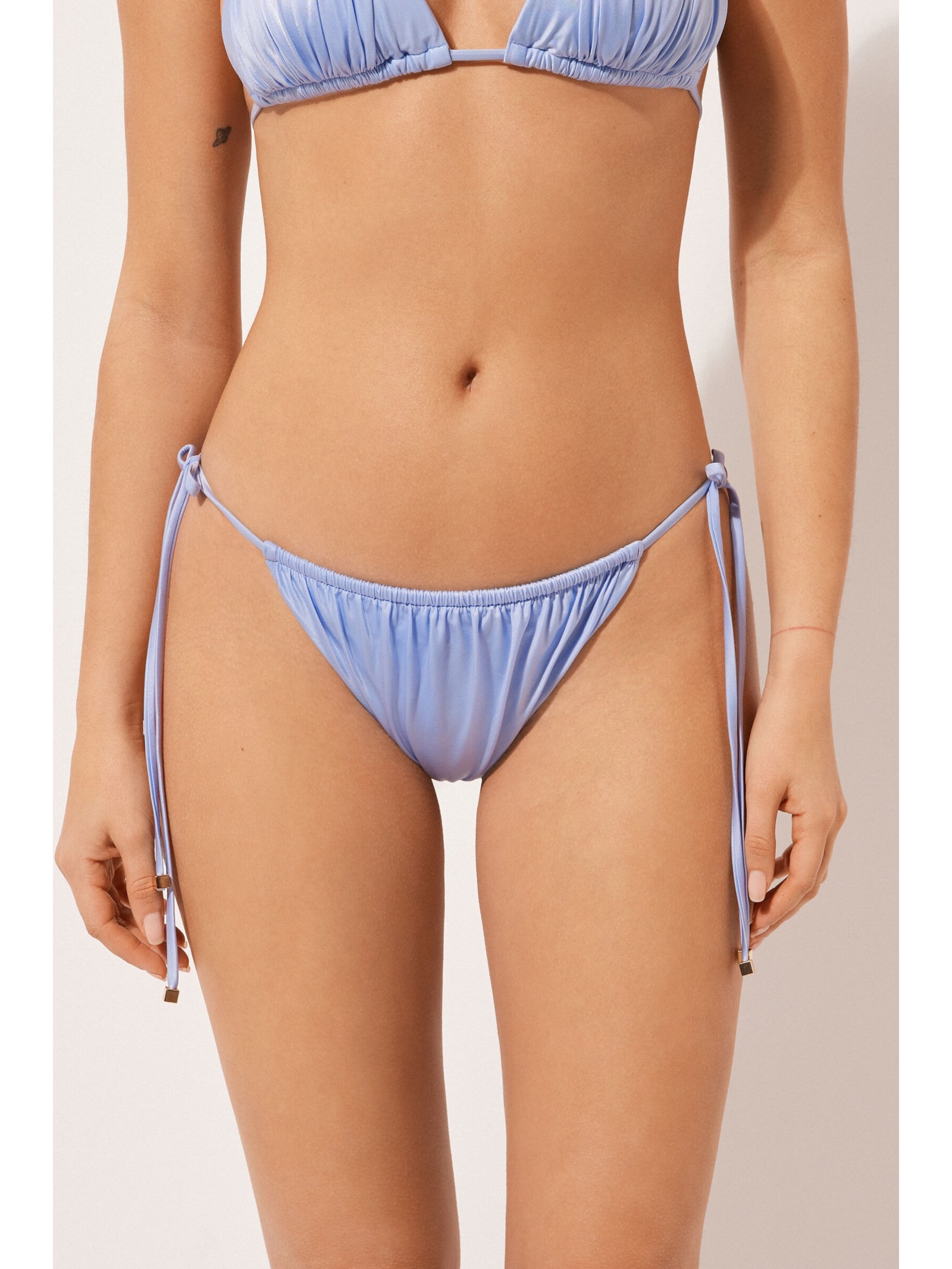 Calcinha De Biquíni Brasileira Com Amarração Shiny Satin Azul Calzedonia