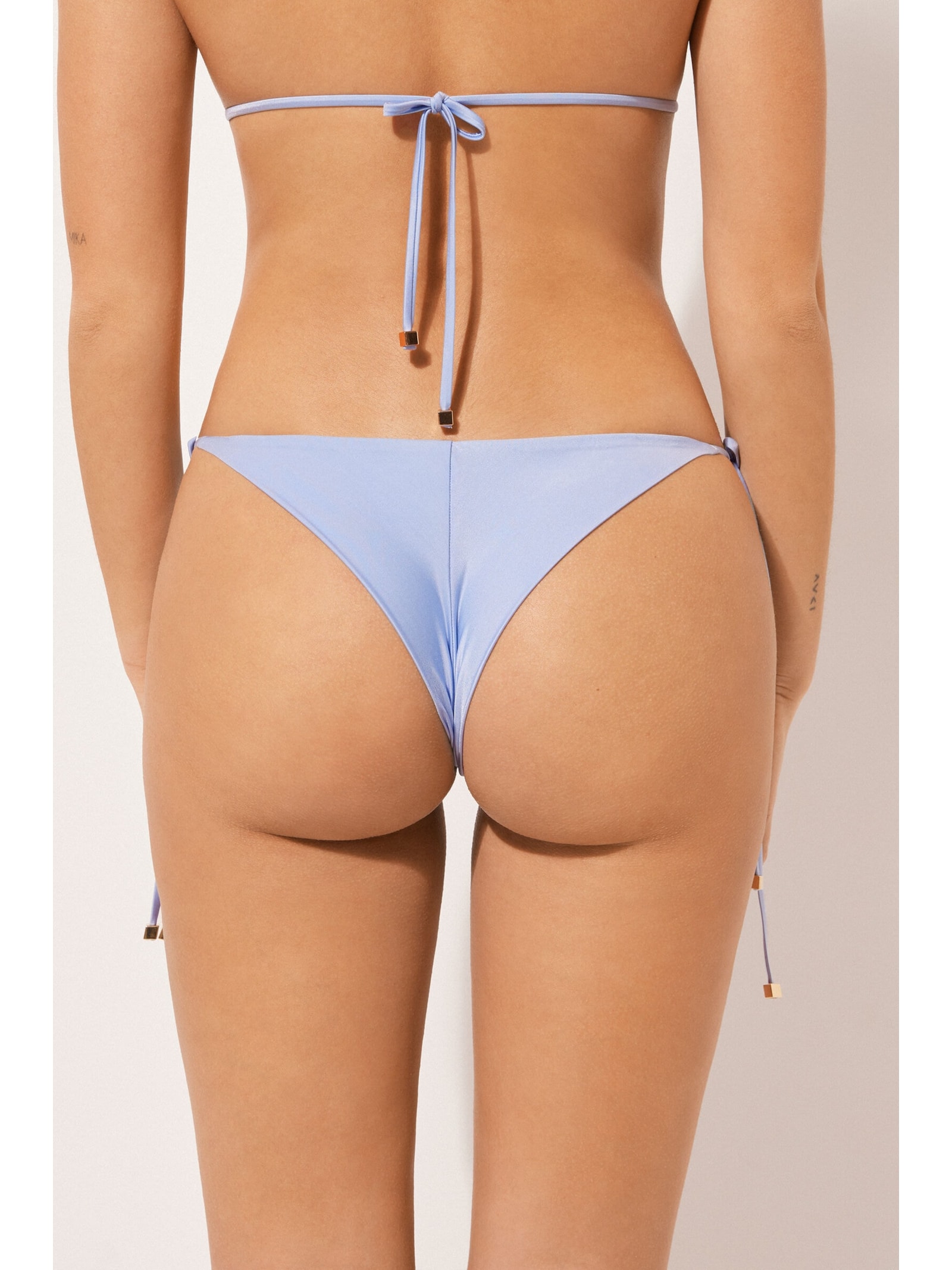 Calcinha De Biquíni Brasileira Com Amarração Shiny Satin Azul Calzedonia
