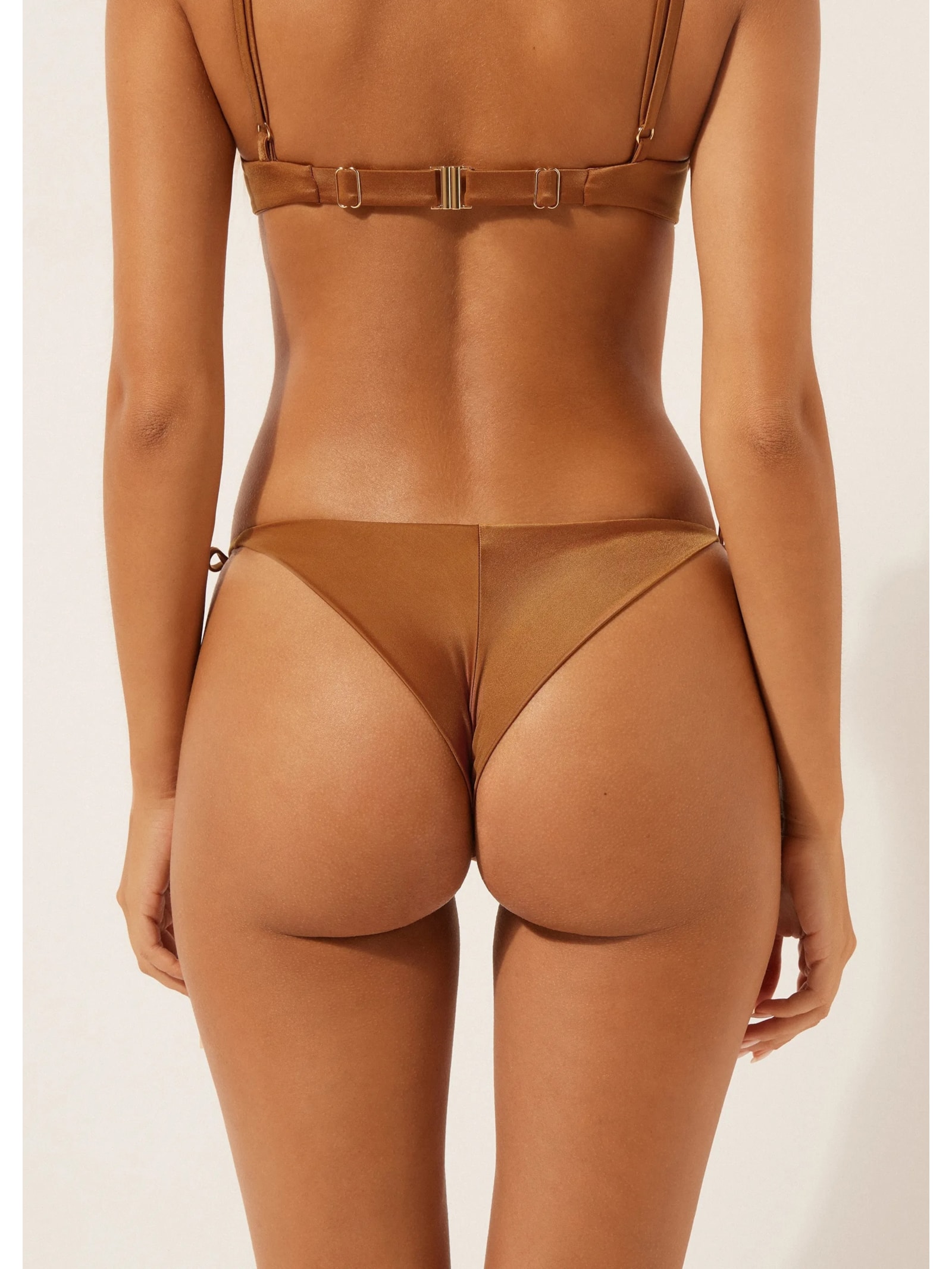 Calcinha De Biquíni Brasileira Com Amarração Shiny Satin Marrom Calzedonia