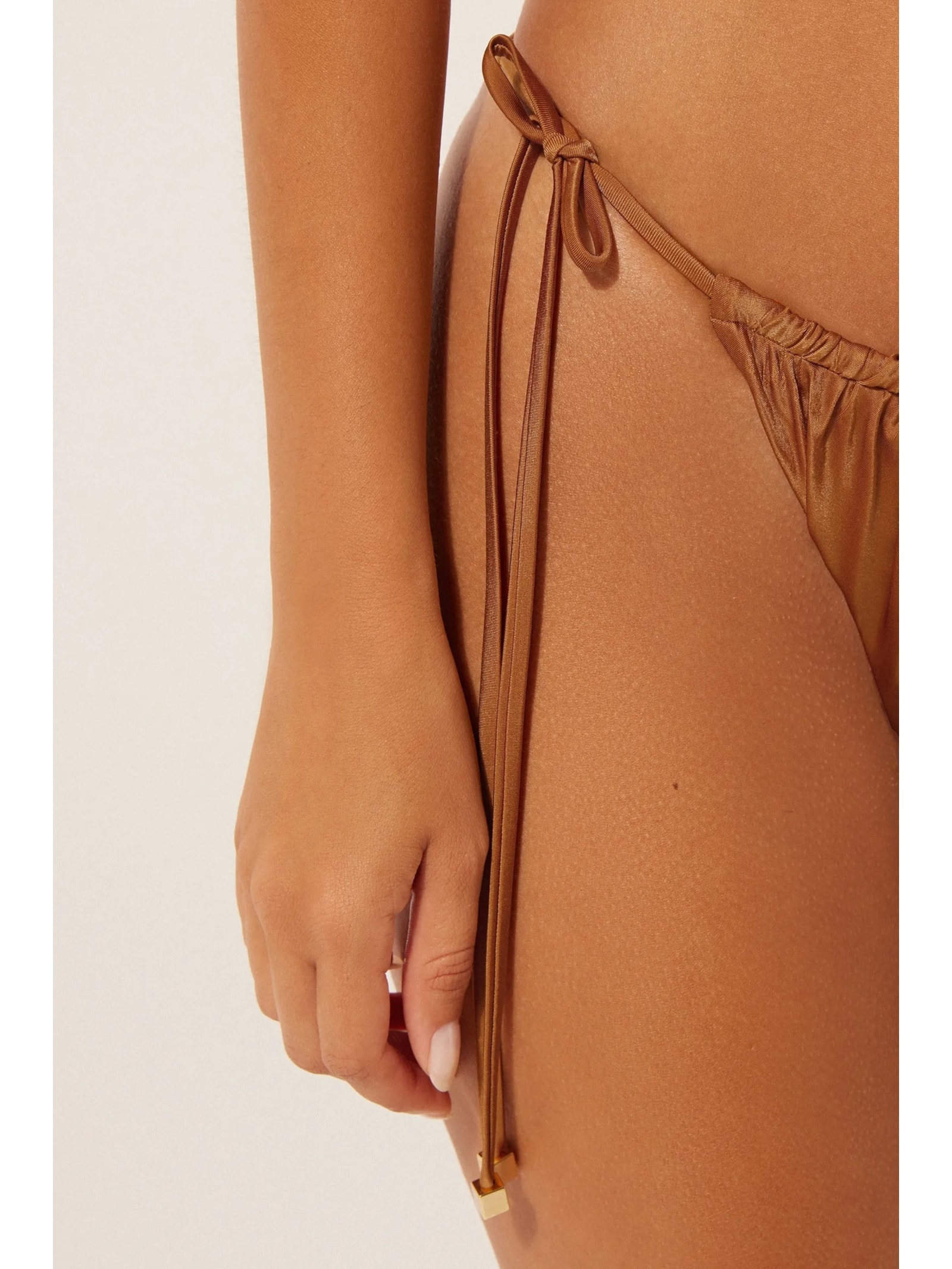 Calcinha De Biquíni Brasileira Com Amarração Shiny Satin Marrom Calzedonia