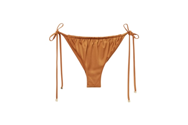 Calcinha De Biquíni Brasileira Com Amarração Shiny Satin - Marrom