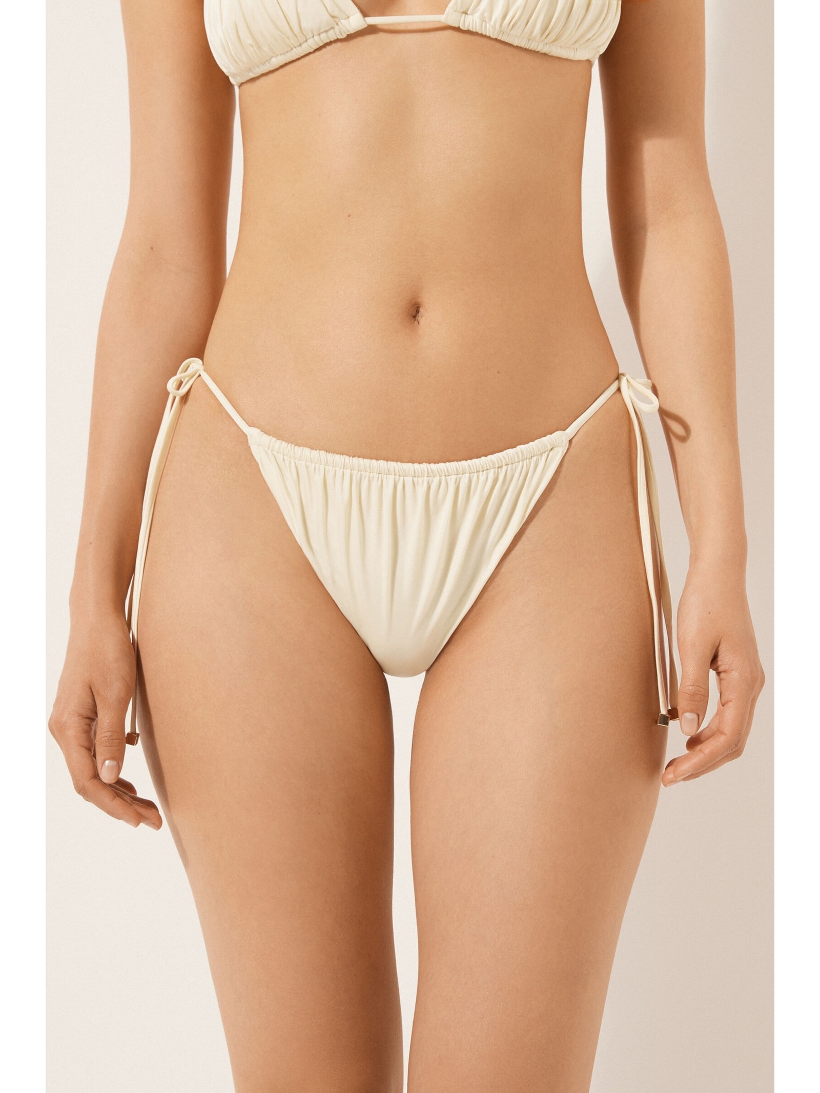 Calcinha De Biquíni Brasileira Com Amarração Shiny Satin Off-White Calzedonia