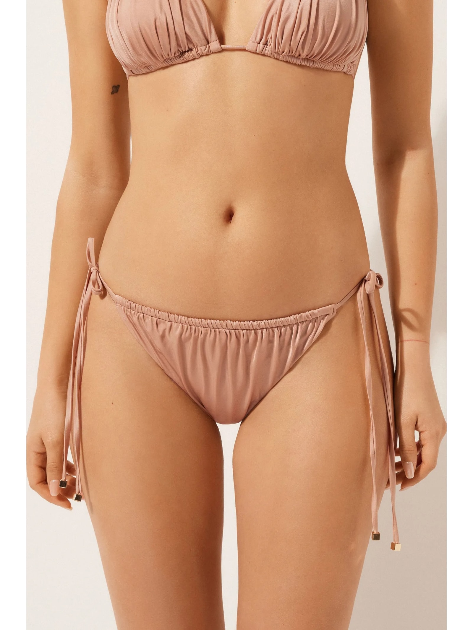 Calcinha De Biquíni Brasileira Com Amarração Shiny Satin Rosa Calzedonia