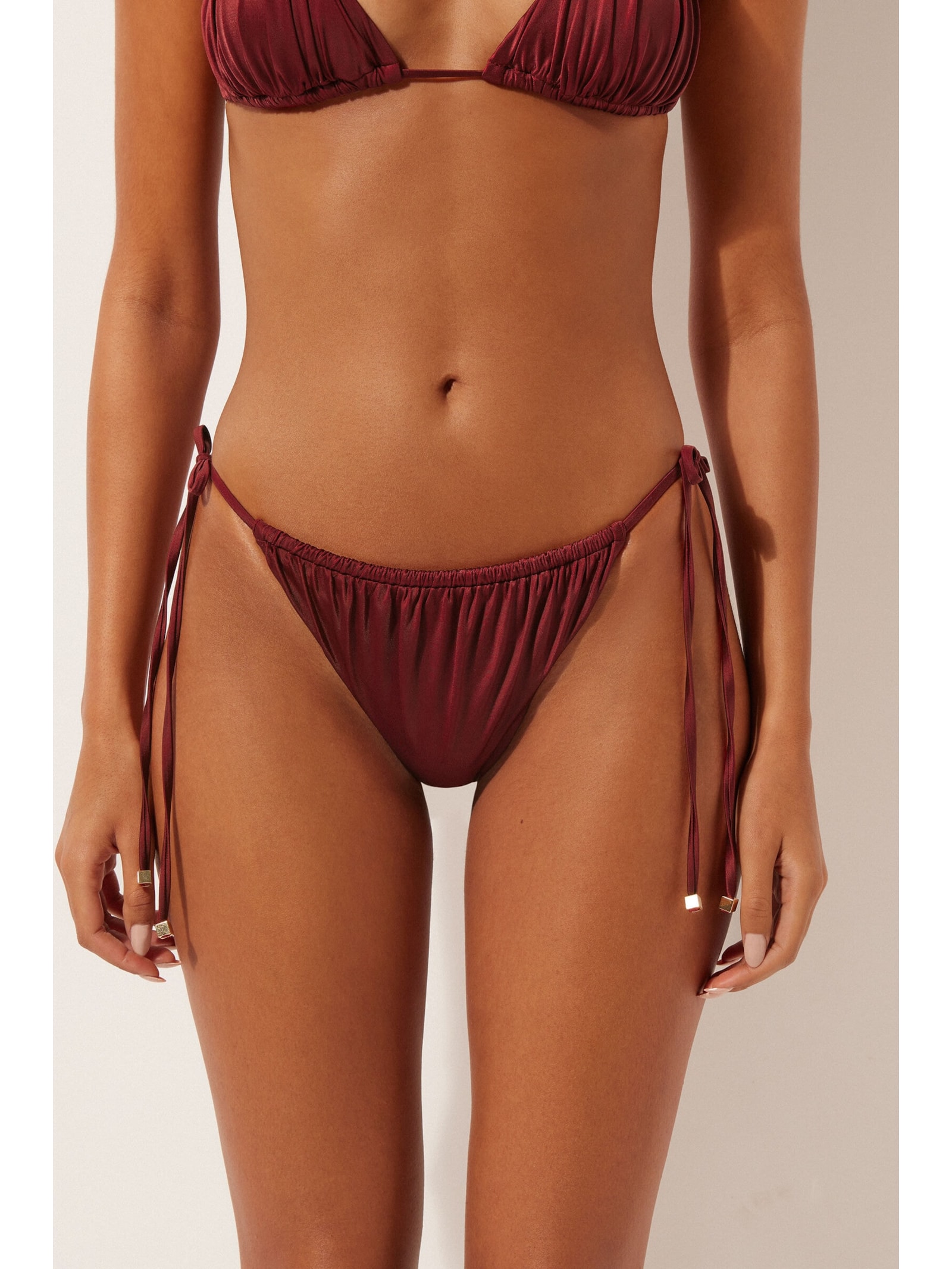 Calcinha De Biquíni Brasileira Com Amarração Shiny Satin Vermelho Calzedonia