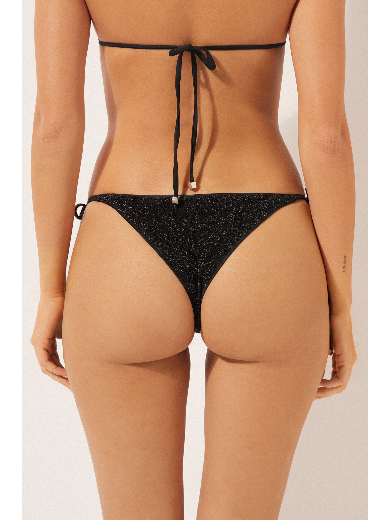 Calcinha De Biquíni Brasileira Com Amarração Sparkling Dusk Preto Calzedonia