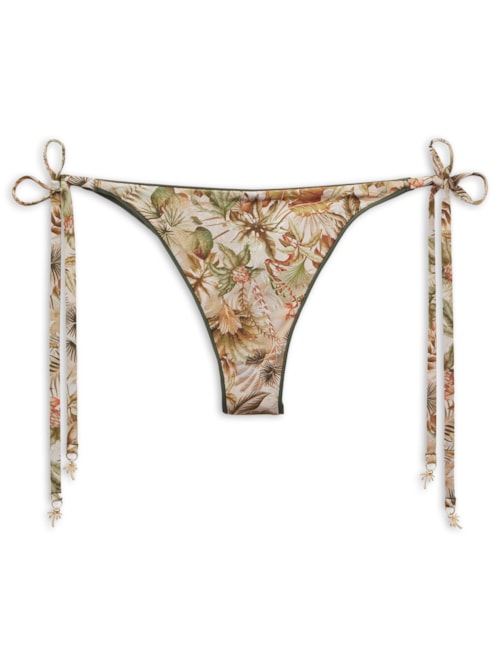Calcinha De Biquíni Brasileira Com Amarração Tropical Foliage – Verde