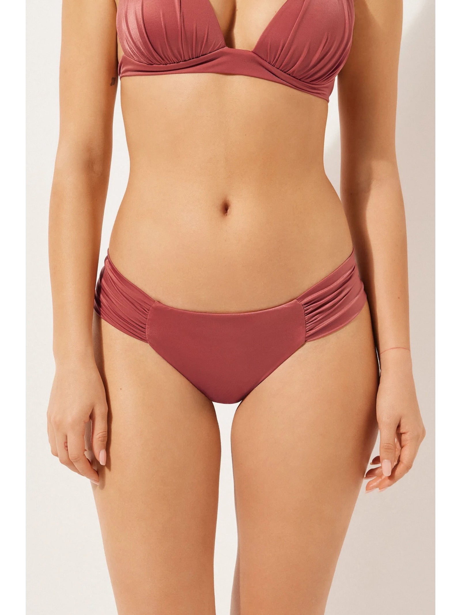 Calcinha De Biquíni Brasileira Com Drapeado Shiny Satin Laranja Calzedonia