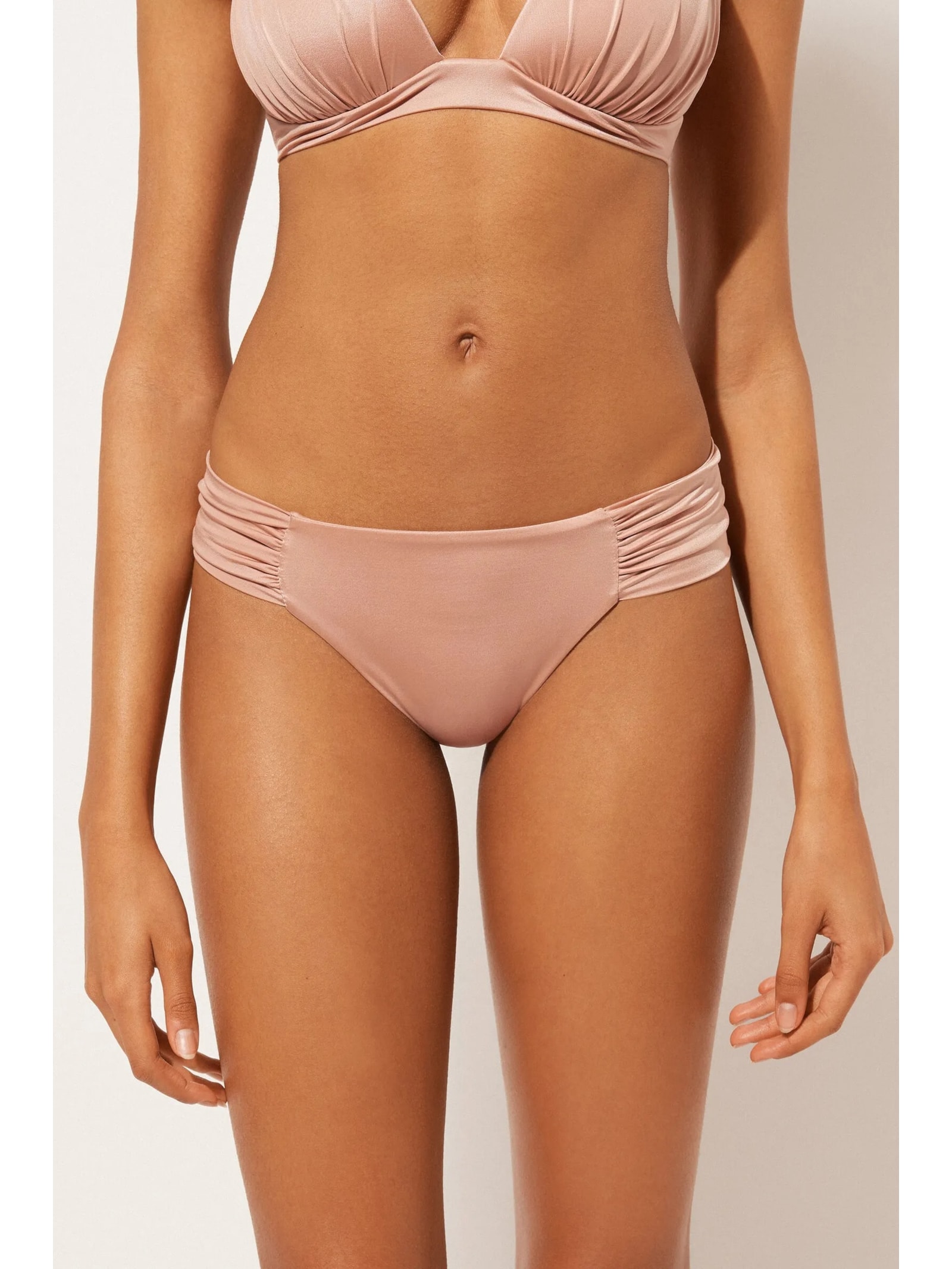 Calcinha De Biquíni Brasileira Com Drapeado Shiny Satin Rosa Calzedonia