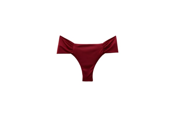 Calcinha De Biquíni Brasileira Com Drapeado Shiny Satin - Vermelho