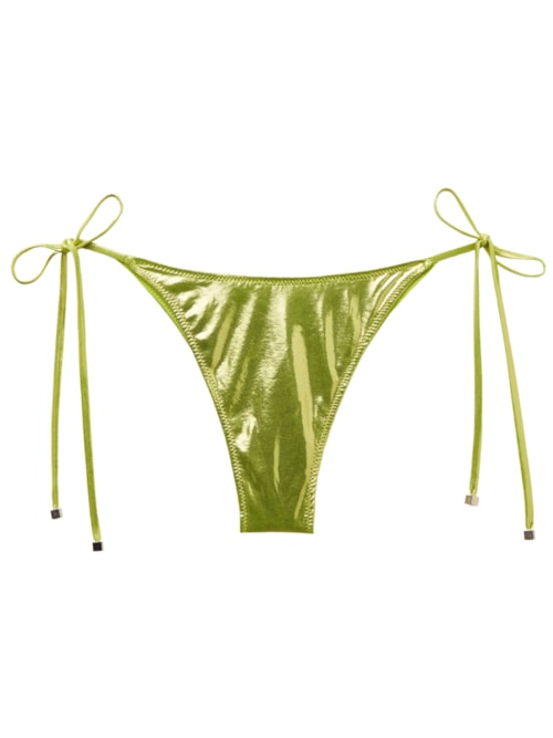 Calcinha De Biquíni Brasileira Com Laços Metallic Skin – Verde