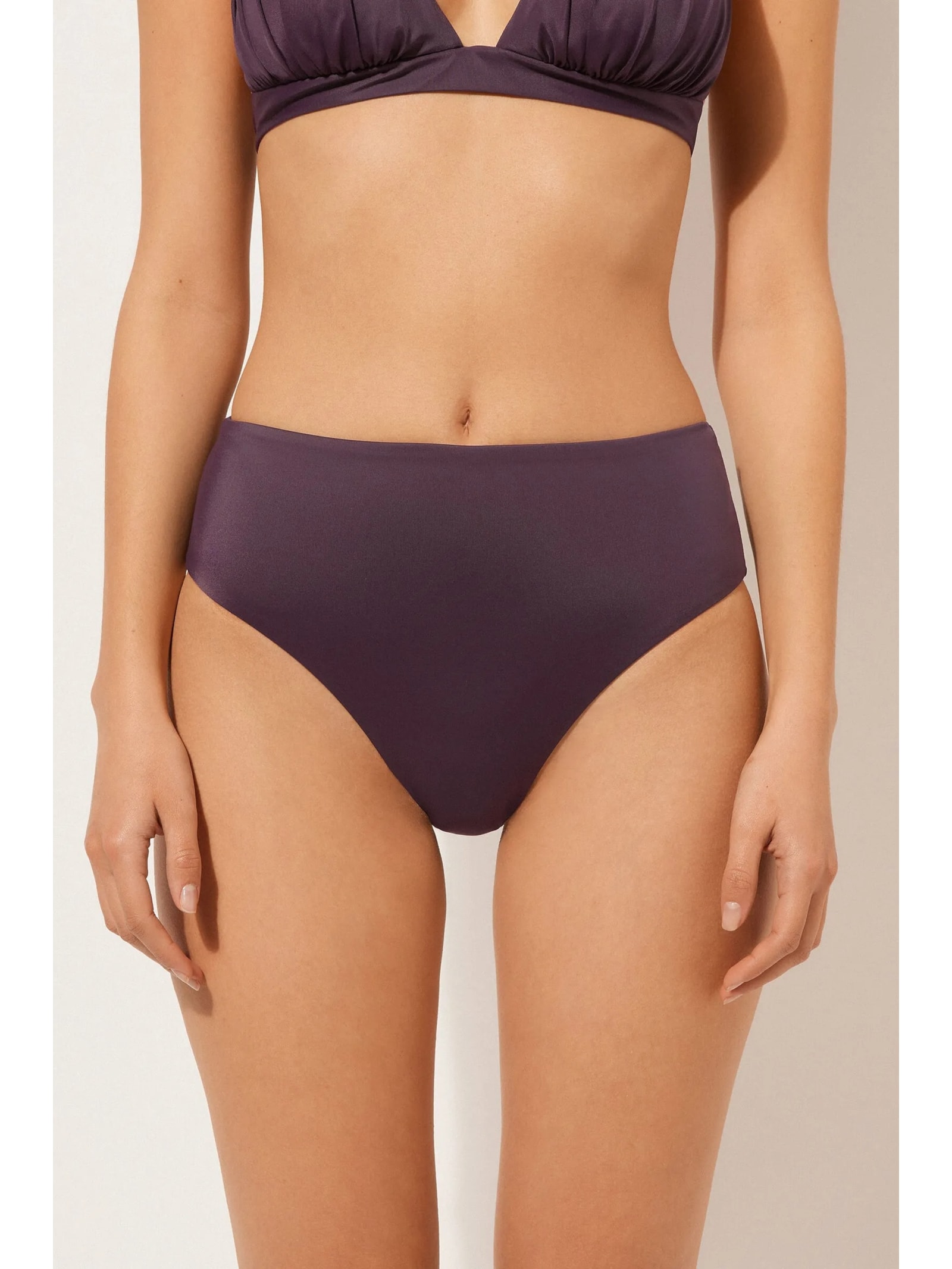 Calcinha De Biquíni Brasileira De Cintura Alta Scultura Roxo Calzedonia