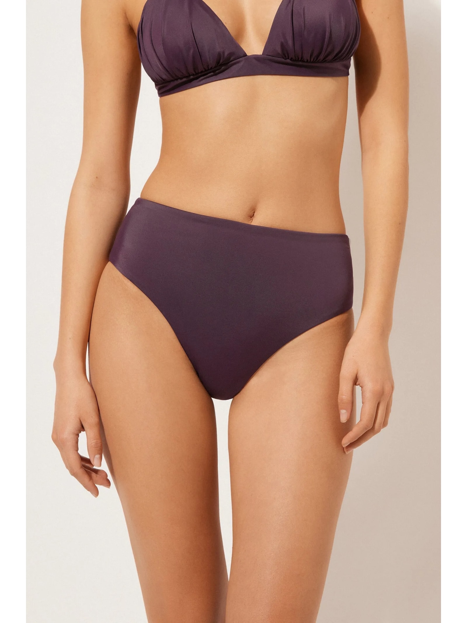 Calcinha De Biquíni Brasileira De Cintura Alta Scultura Roxo Calzedonia