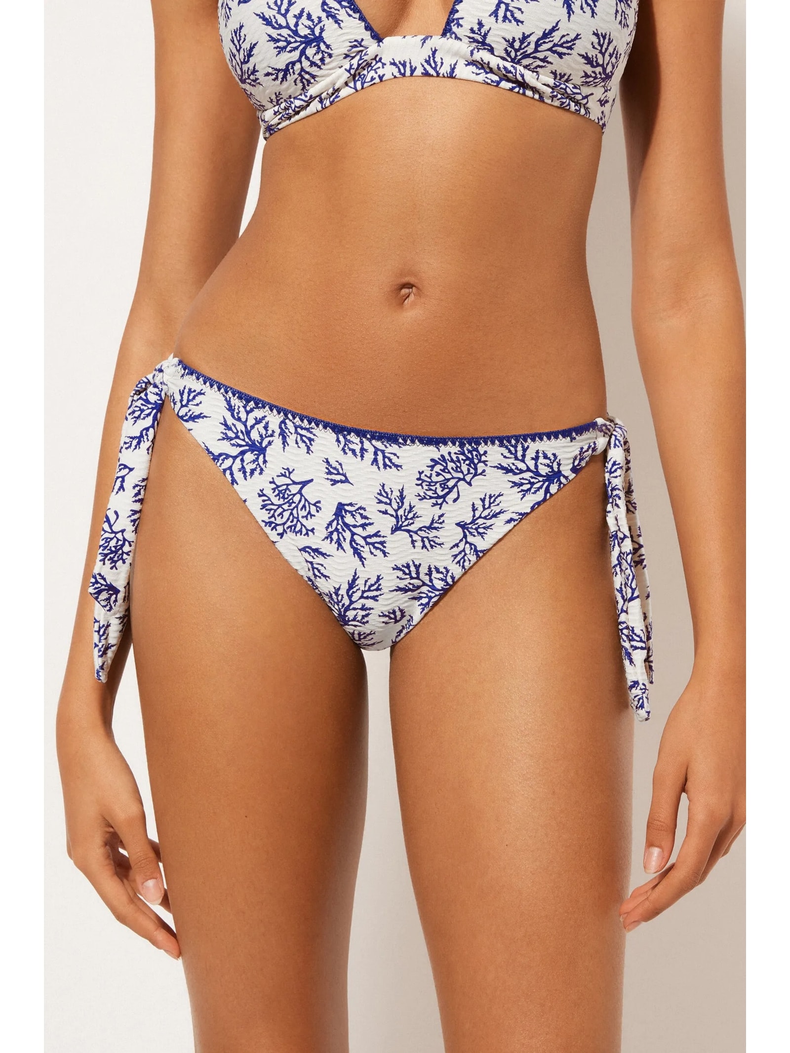 Calcinha De Biquíni Com Amarração Blue Corals Azul Calzedonia