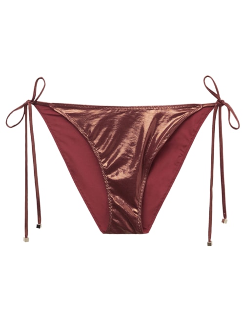 Calcinha De Biquíni Com Laços Metallic Skin – Marrom