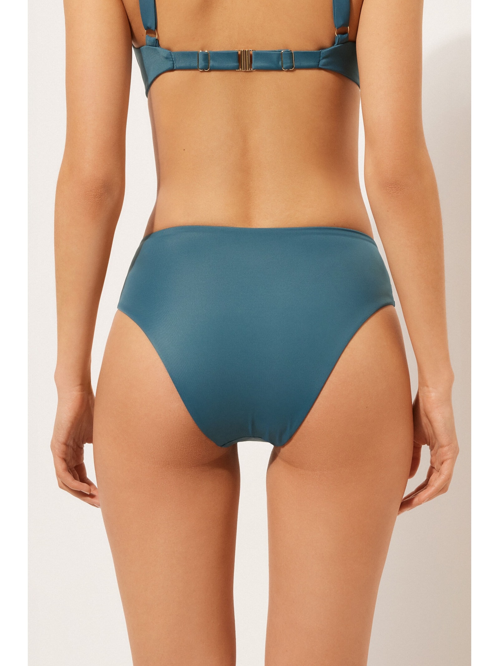 Calcinha De Biquíni De Cintura Alta Com Drapeado Scultura Azul Calzedonia