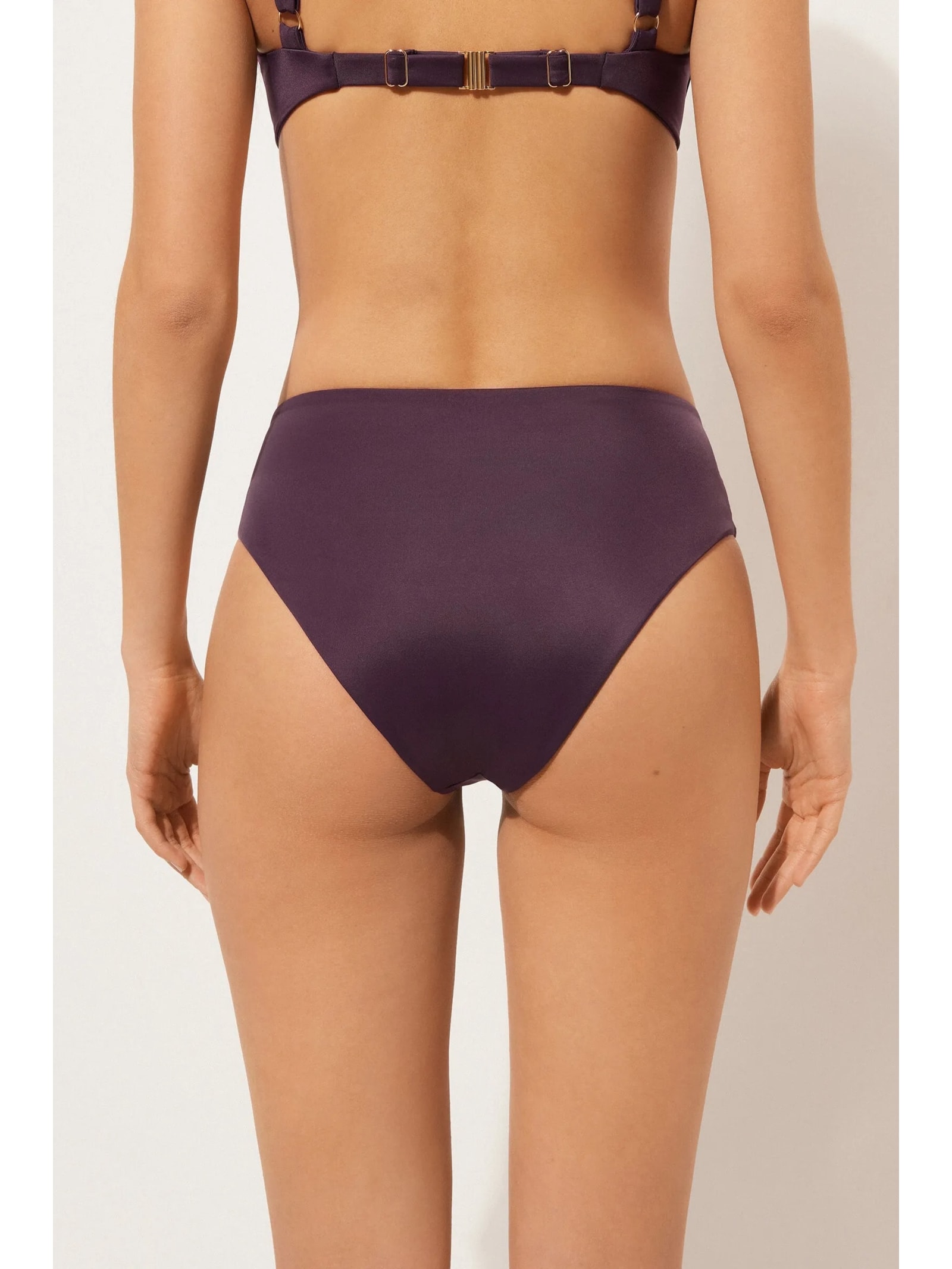 Calcinha De Biquíni De Cintura Alta Com Drapeado Scultura Roxo Calzedonia