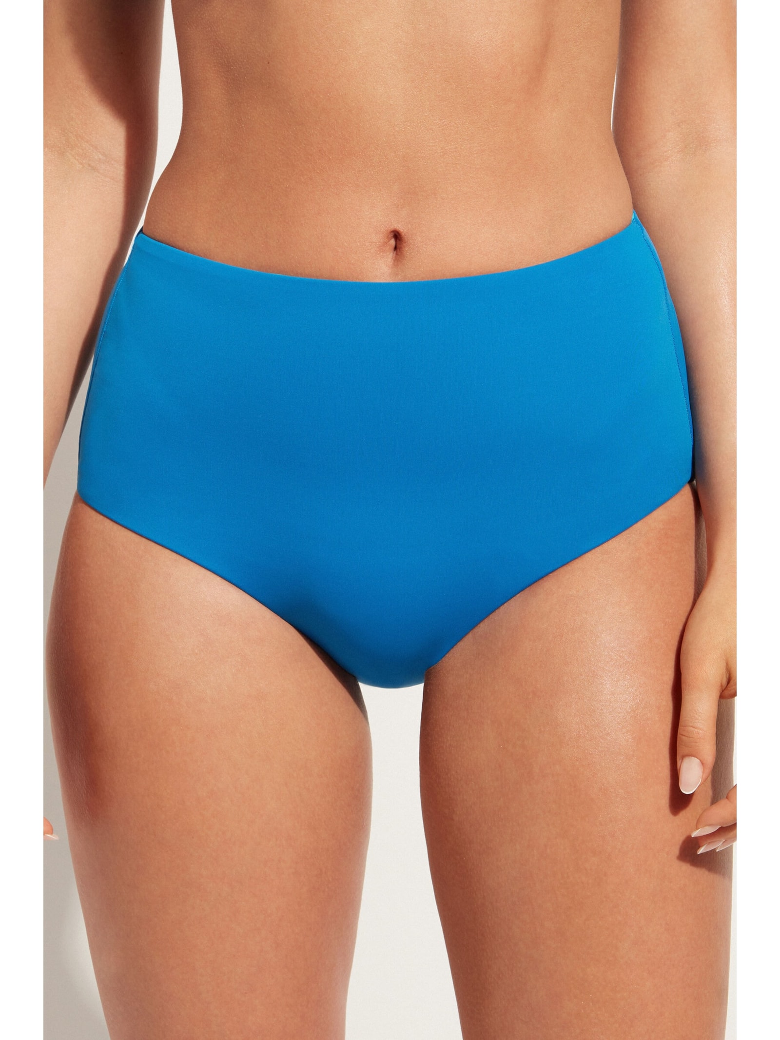 Calcinha De Biquíni De Cintura Alta Modeladora Indonésia Azul Calzedonia