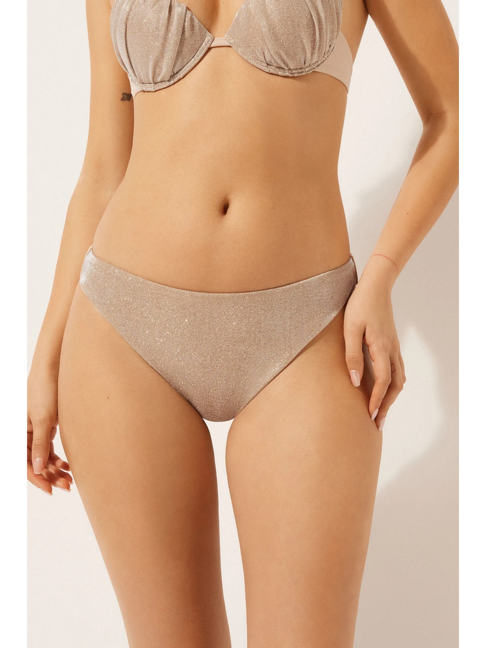 Calcinha De Biquíni Golden Glitter Rosa Calzedonia