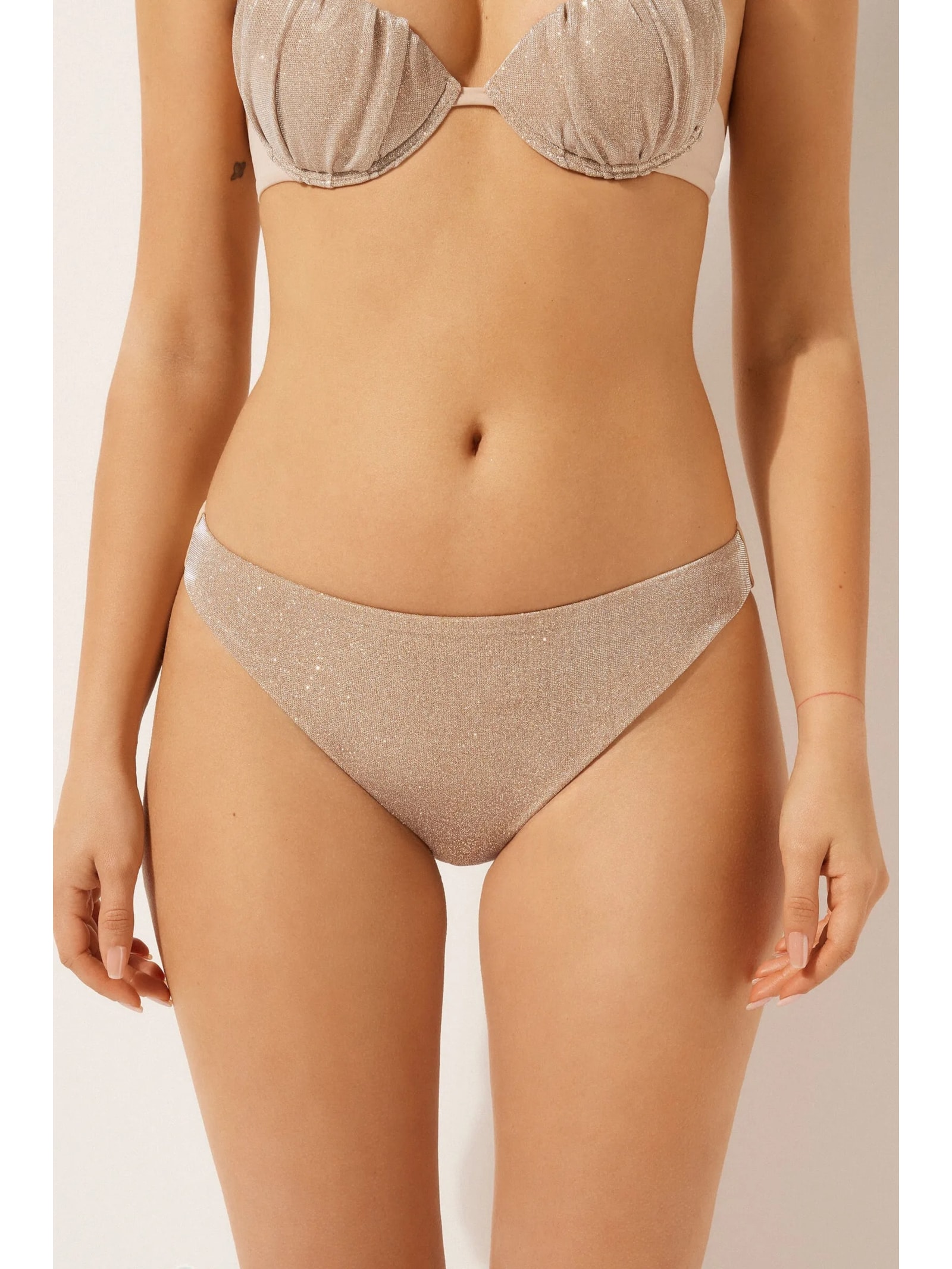 Calcinha De Biquíni Golden Glitter Rosa Calzedonia