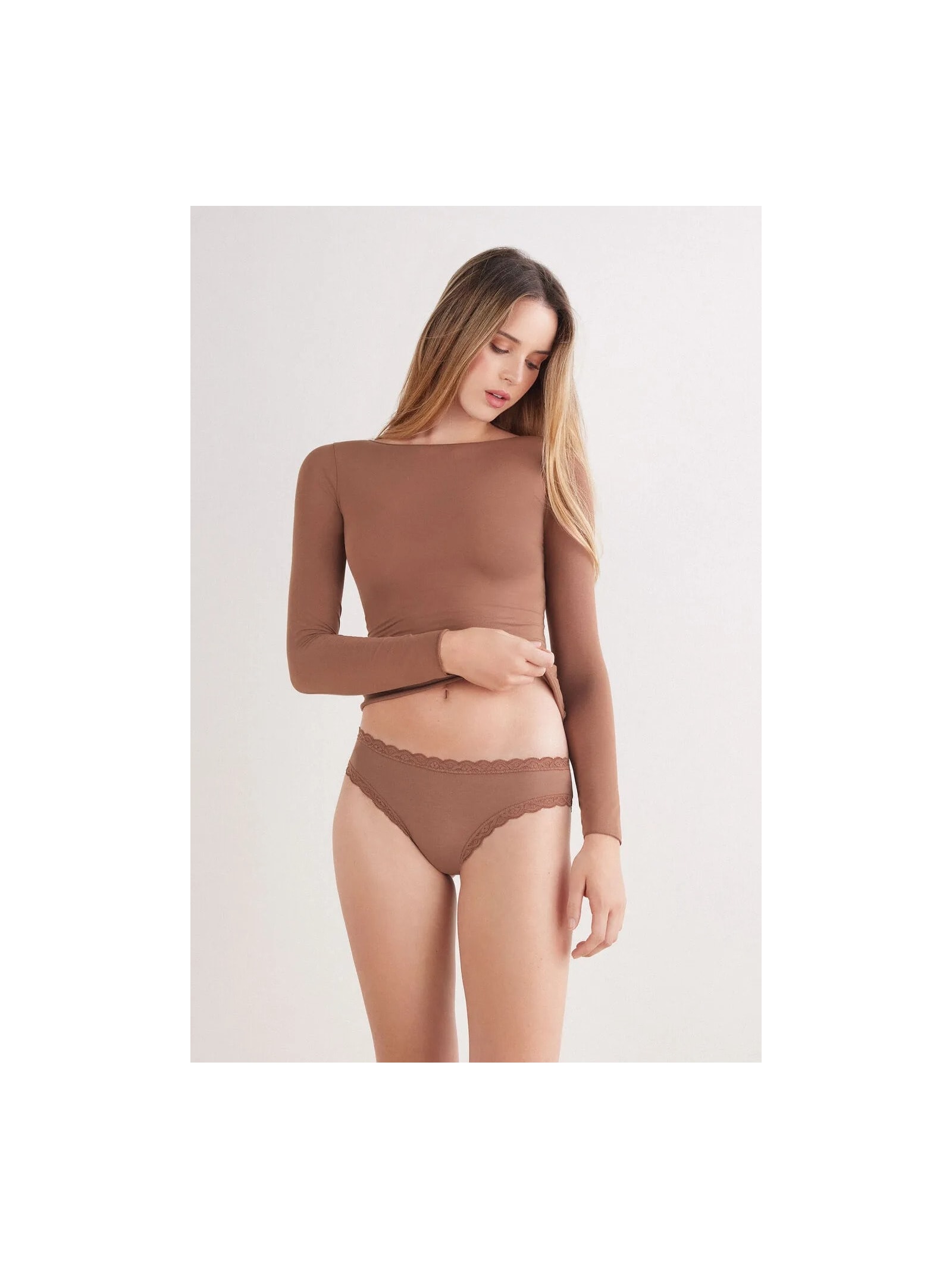 Calcinha Em Algodão e Renda Marrom Intimissimi