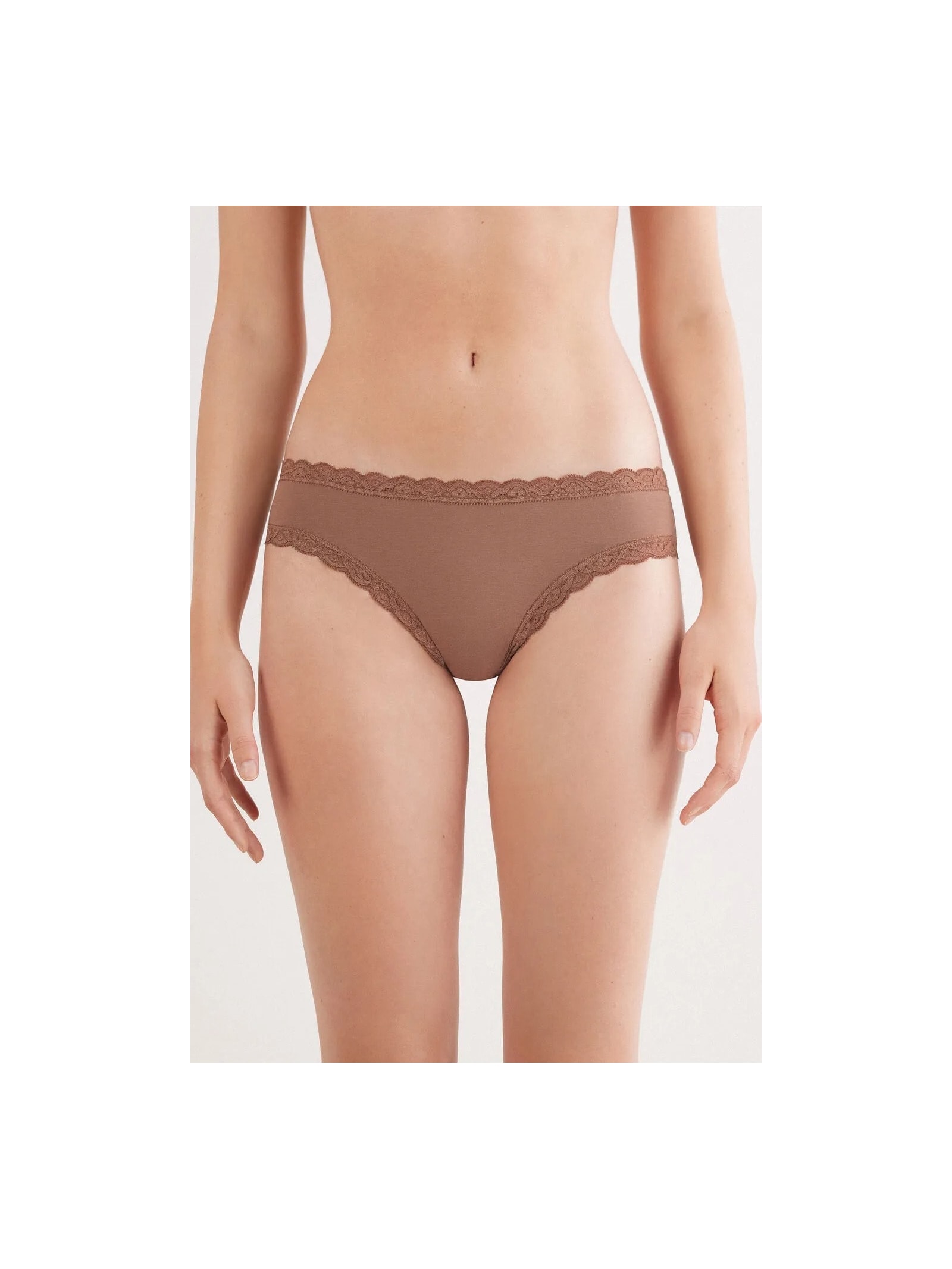 Calcinha Em Algodão e Renda Marrom Intimissimi