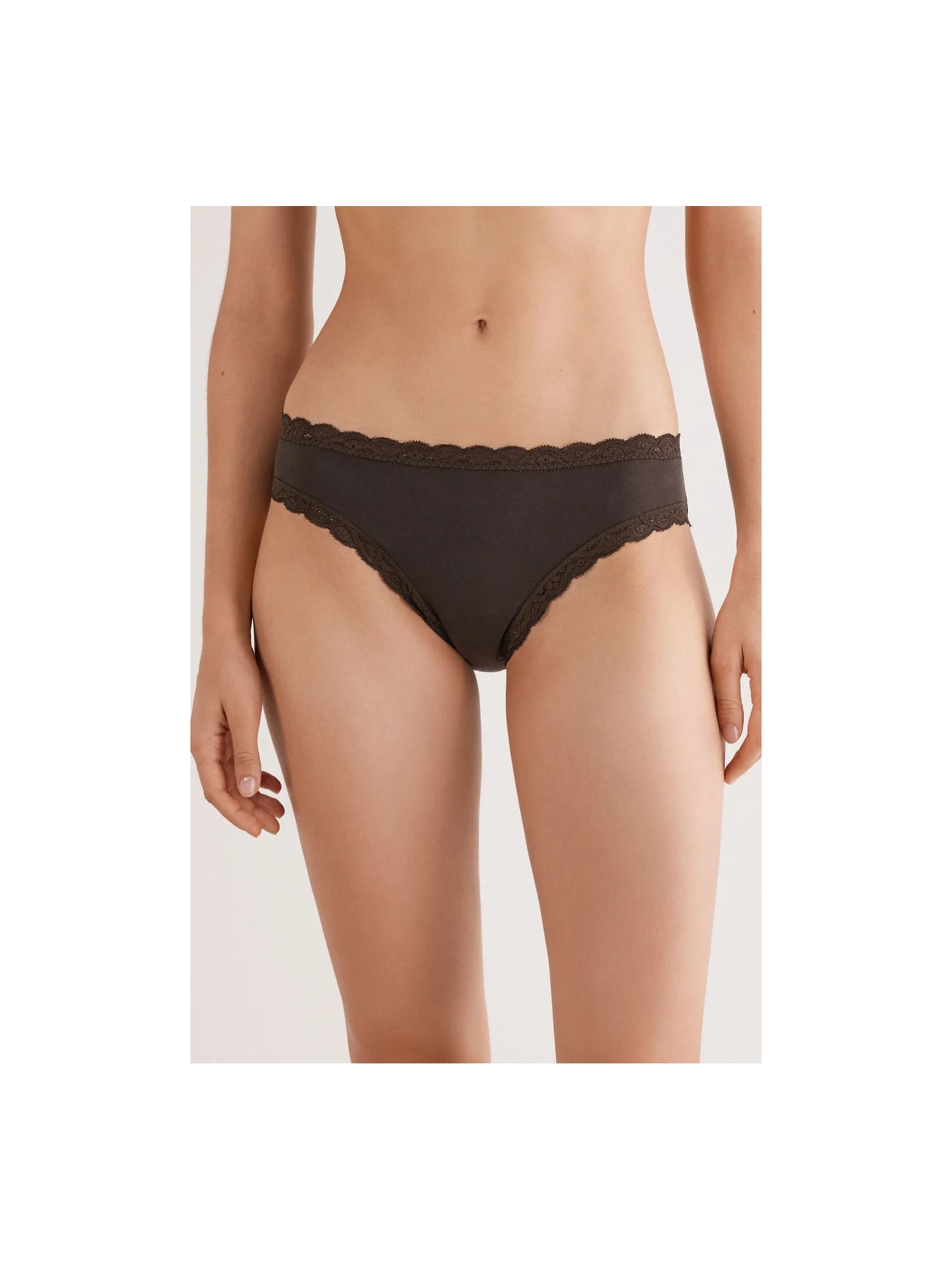 Calcinha Em Algodão e Renda Marrom Intimissimi