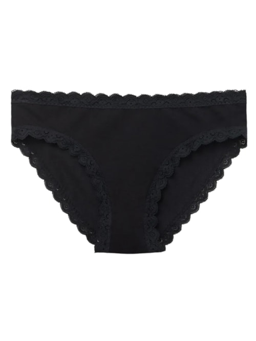 Calcinha Em Algodão e Renda – Preto