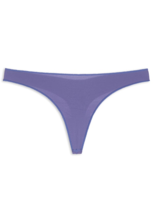 Calcinha Fio Dental Acabamento Invisível Em Microfibra Com Cós Em Renda – Azul