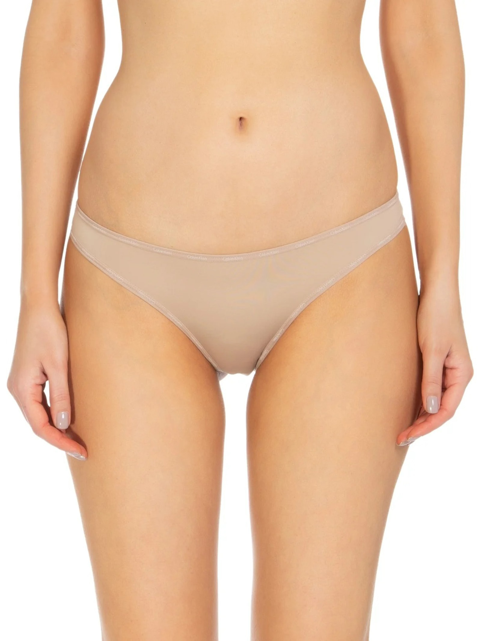 Calcinha Fio Dental Duplo Micro Bege  Calvin Klein Underwear