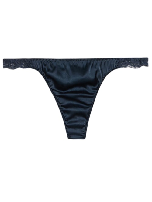 Calcinha Fio Dental Em Seda e Renda - Azul