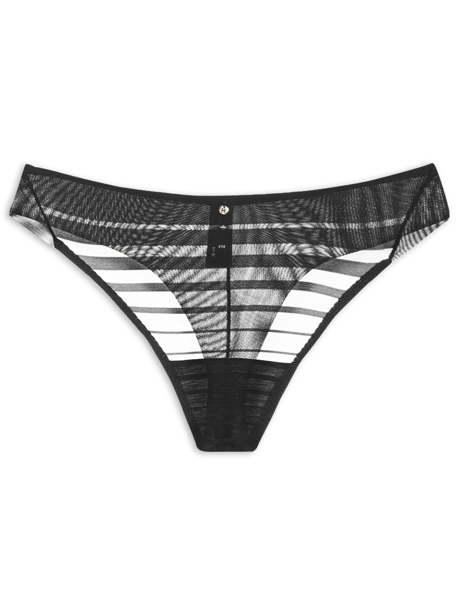 Calcinha Fio Dental Em Tule Listrado Preto Hope