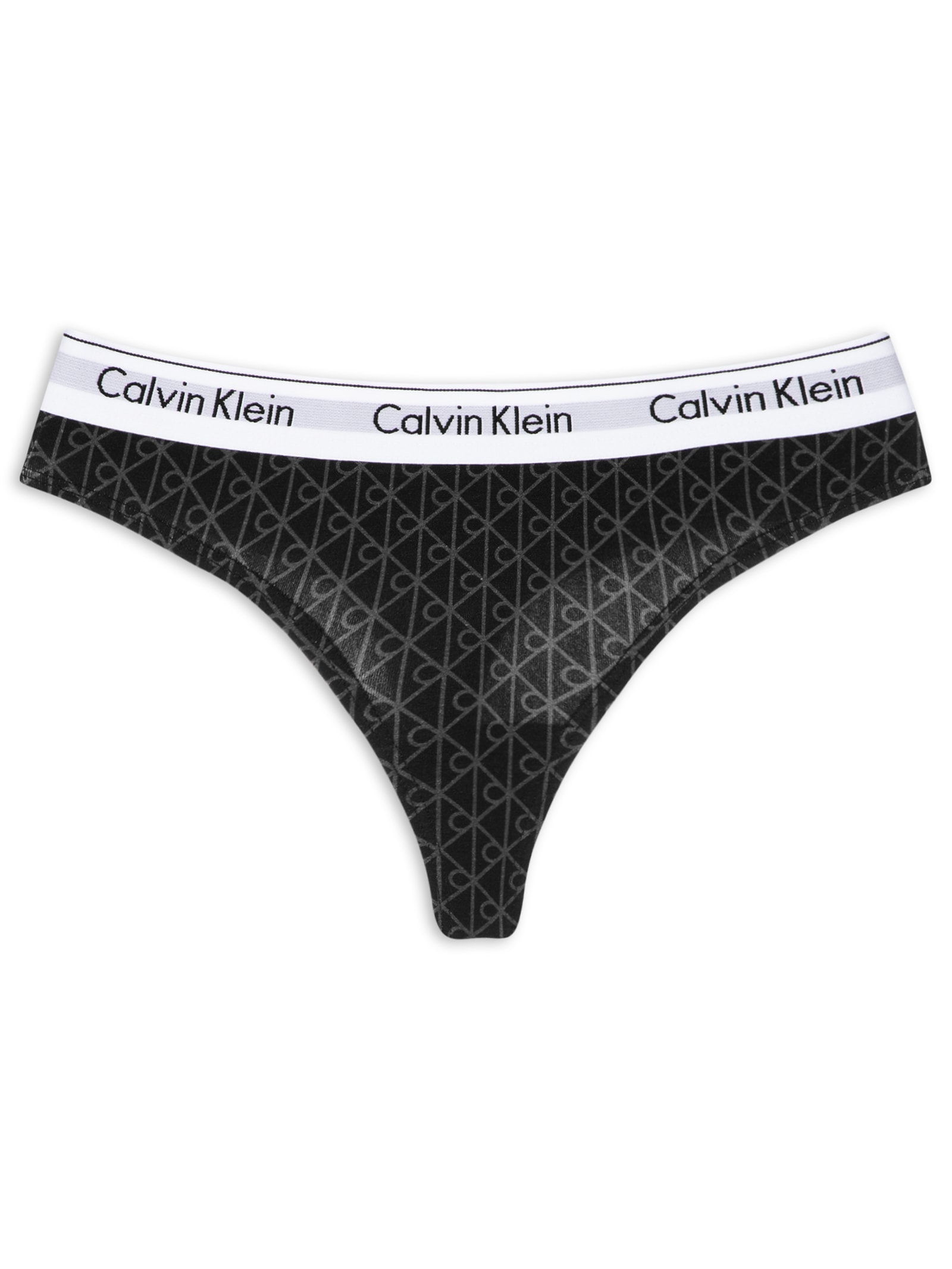 Calcinha Fio Dental Estampada Modern Cotton Preto Calvin Klein Underwear