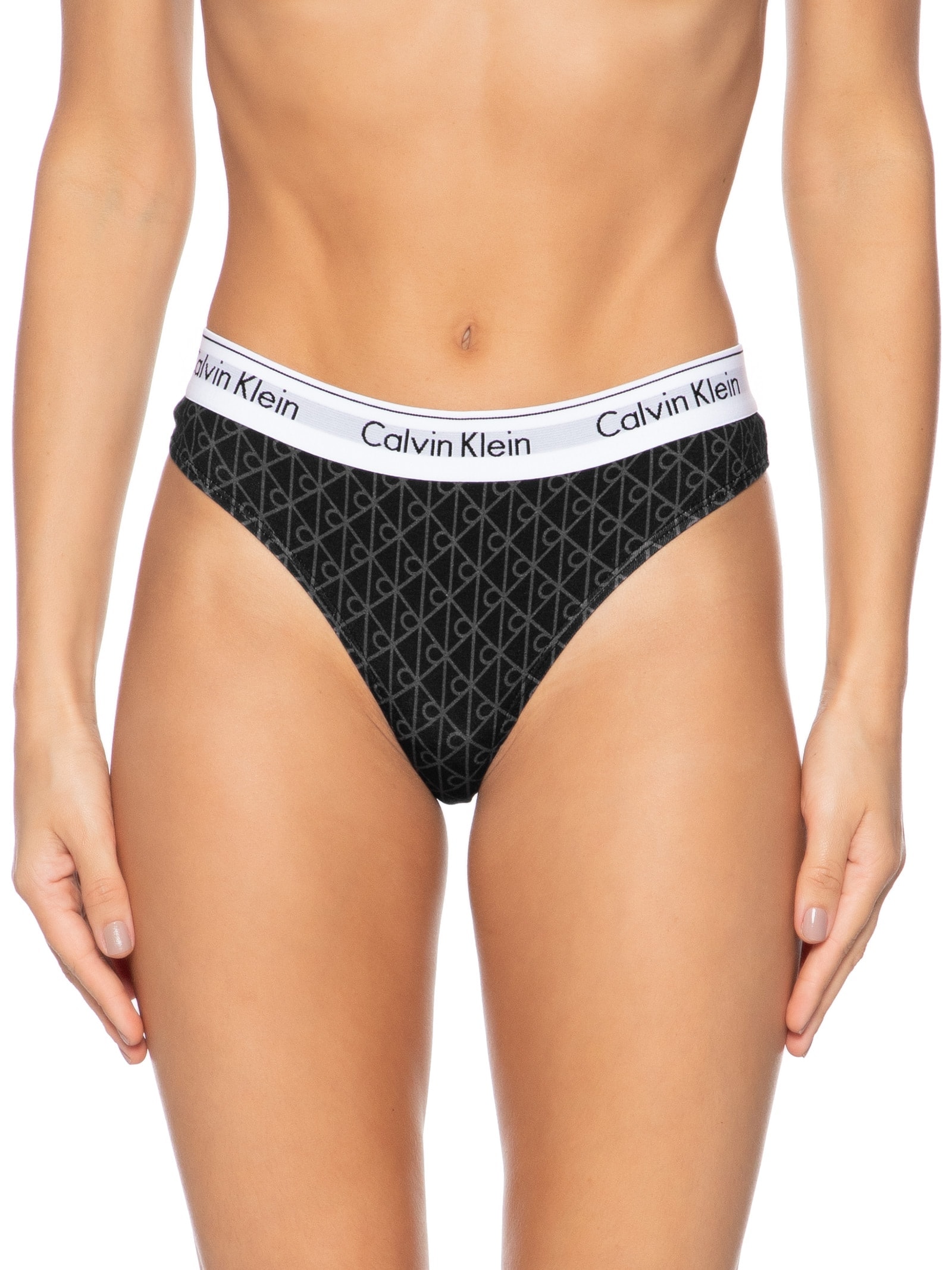 Calcinha Fio Dental Estampada Modern Cotton Preto Calvin Klein Underwear