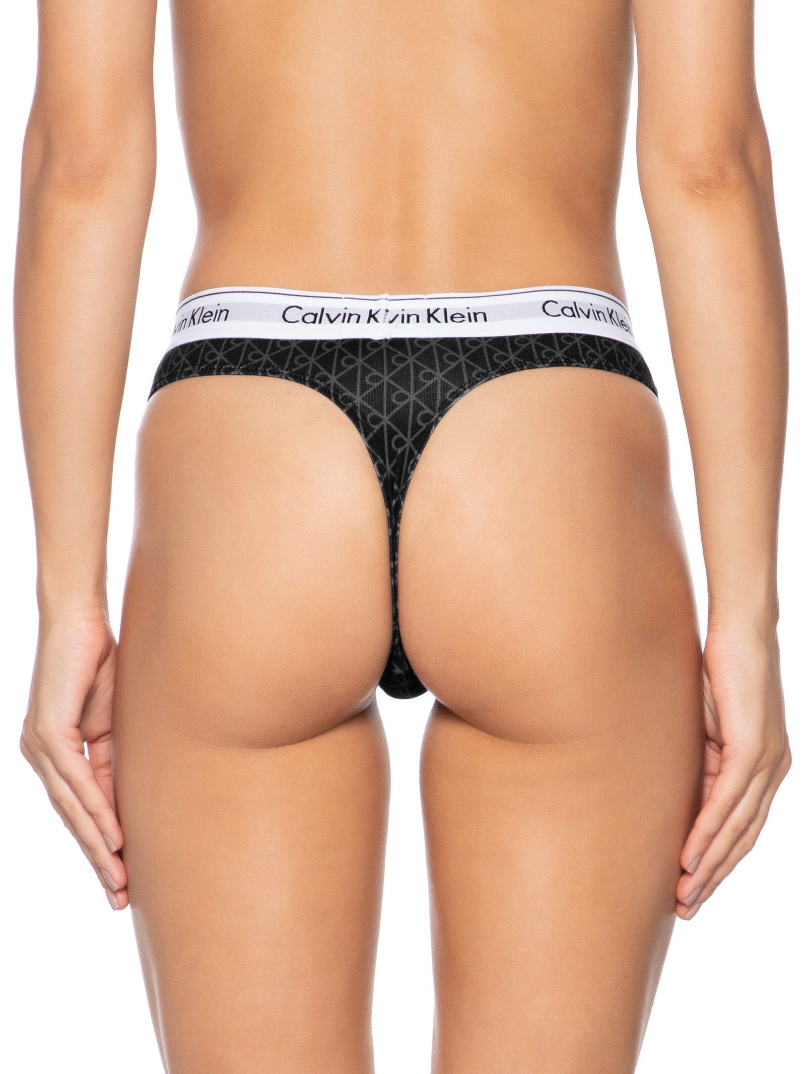 Calcinha Fio Dental Estampada Modern Cotton Preto Calvin Klein Underwear