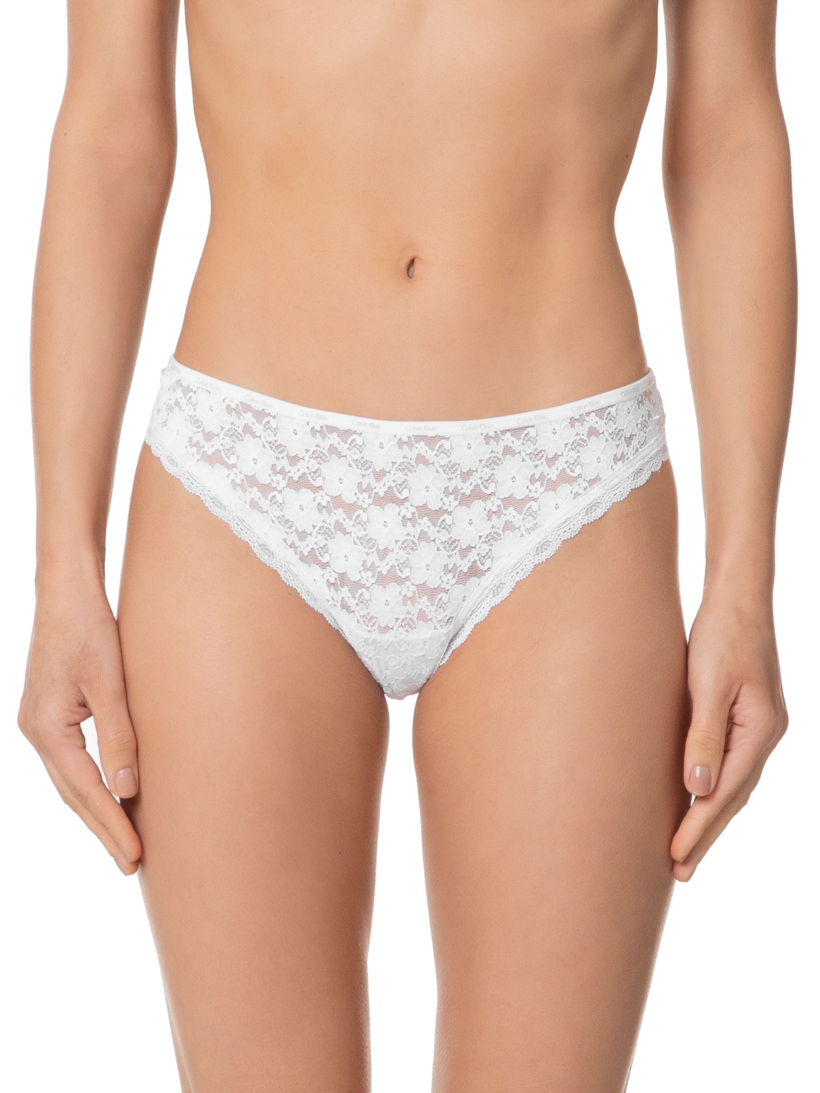 Calcinha Fio Dental Micrologo Lace Branco Calvin Klein Underwear