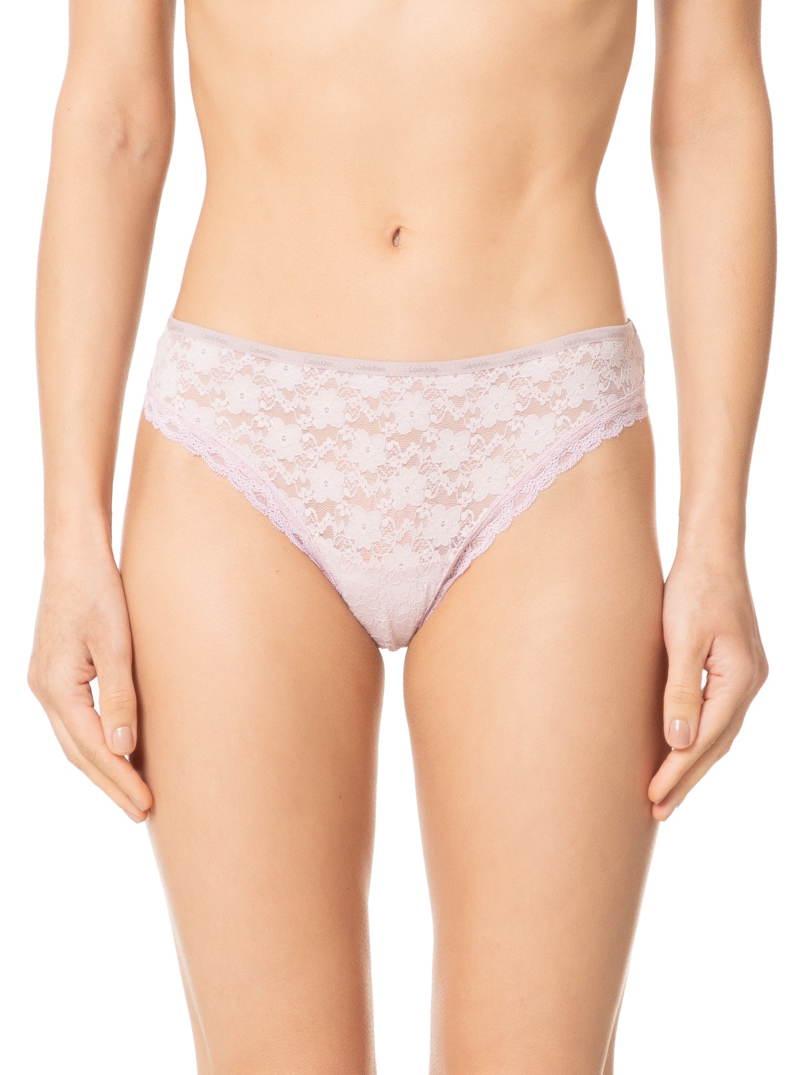 Calcinha Fio Dental Micrologo Lace Rosa Calvin Klein Underwear