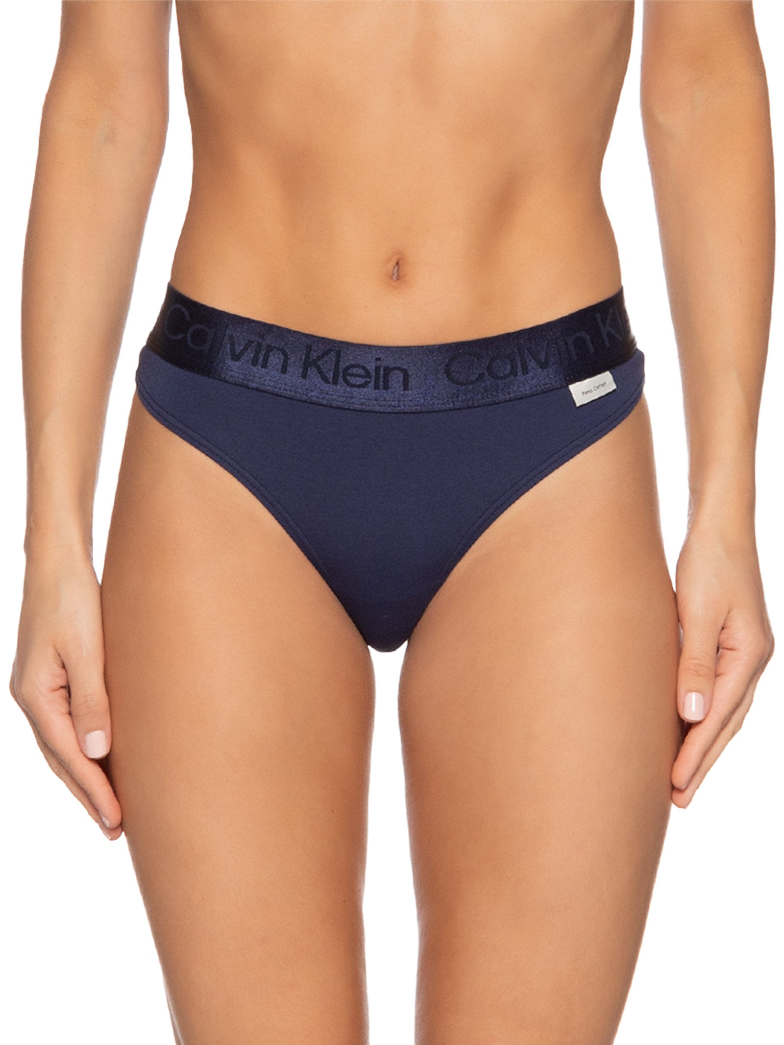 Calcinha Fio Dental Pima Cotton Azul Calvin Klein Underwear