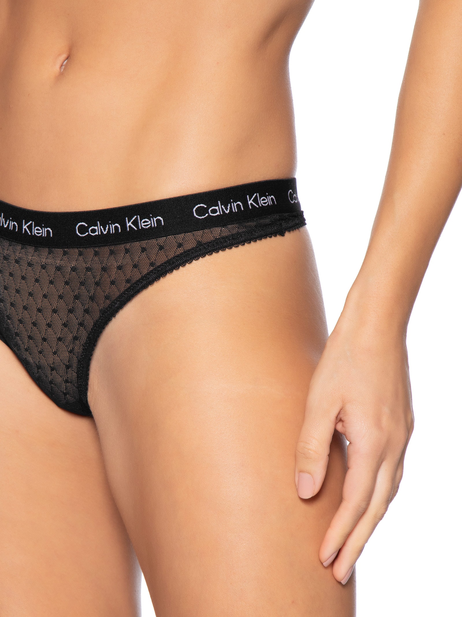 Calcinha Fio Dental Tule Geométrico – Preto Calvin Klein Underwear