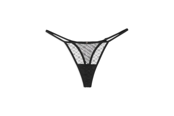 Calcinha String Fio Dental Em Tule Personalizado - Preto