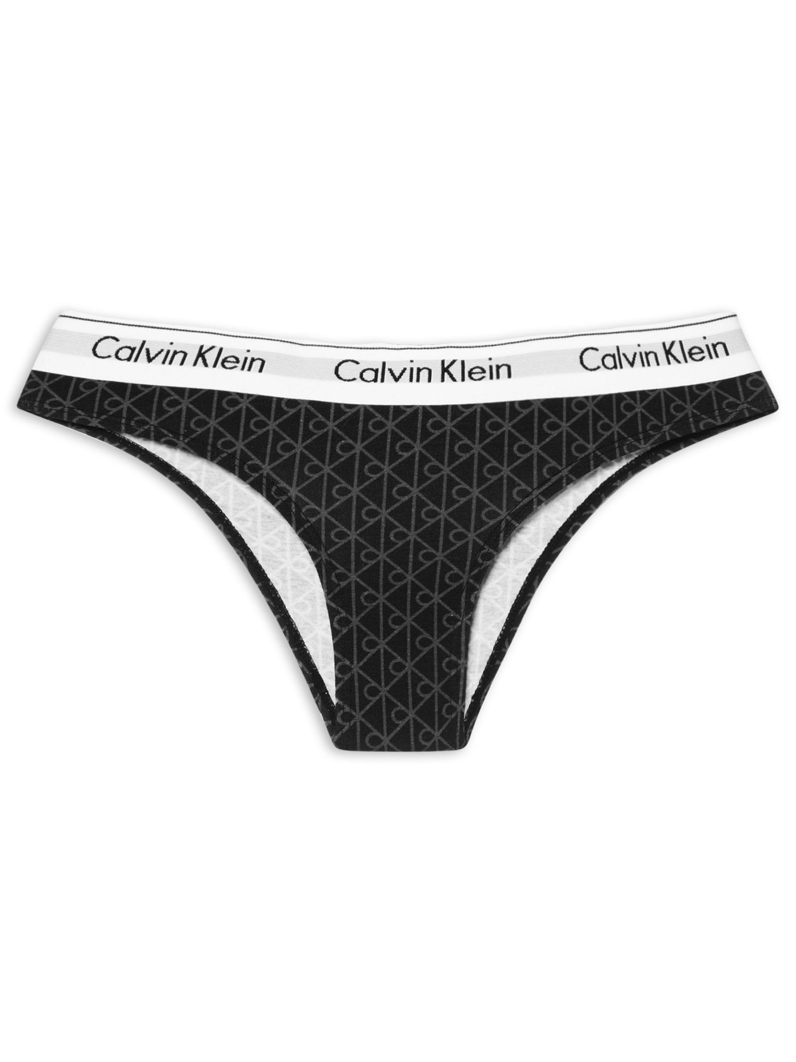 Calcinha Tanga Estampada Modern Cotton Preto Calvin Klein Underwear