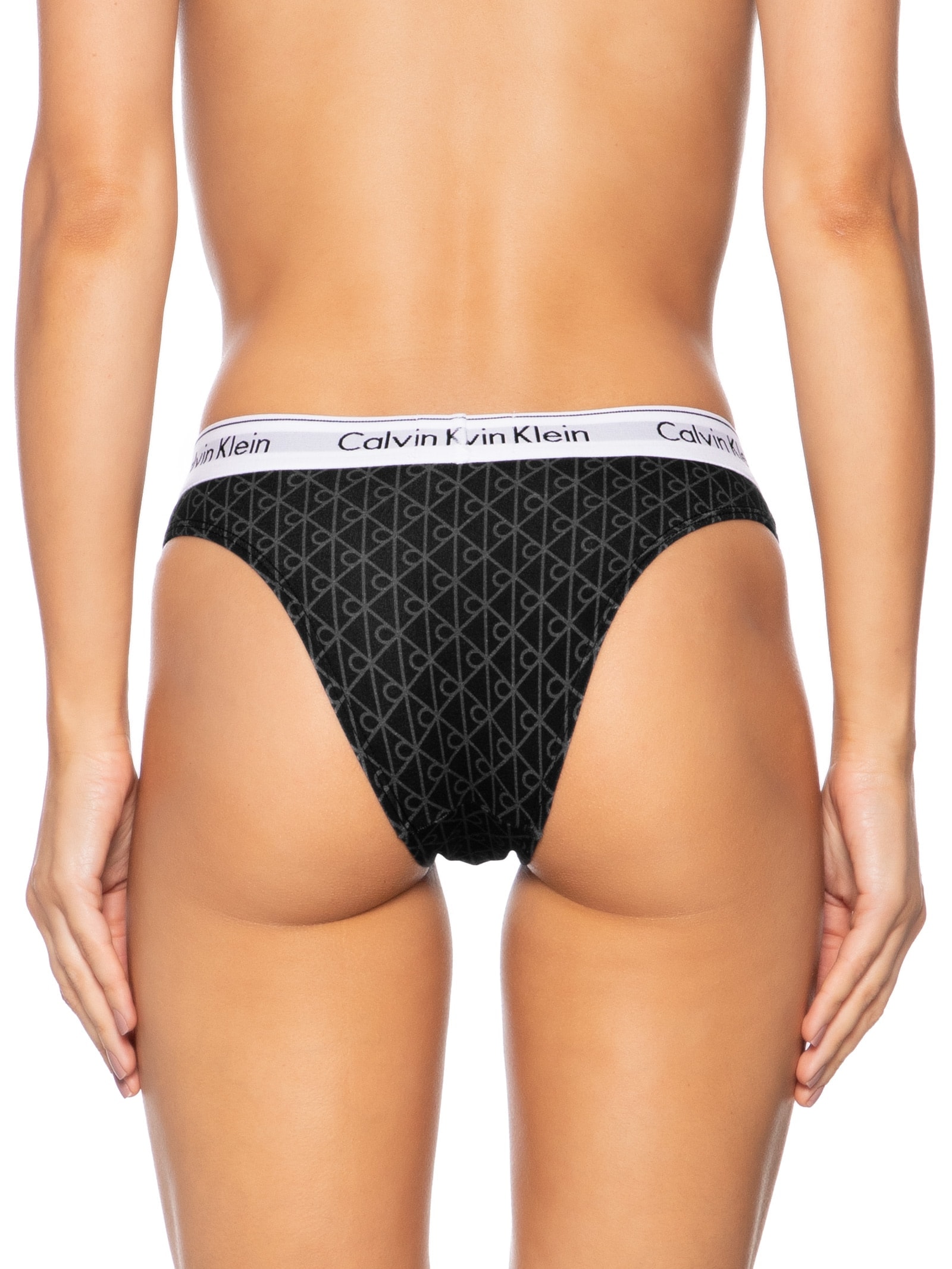 Calcinha Tanga Estampada Modern Cotton Preto Calvin Klein Underwear