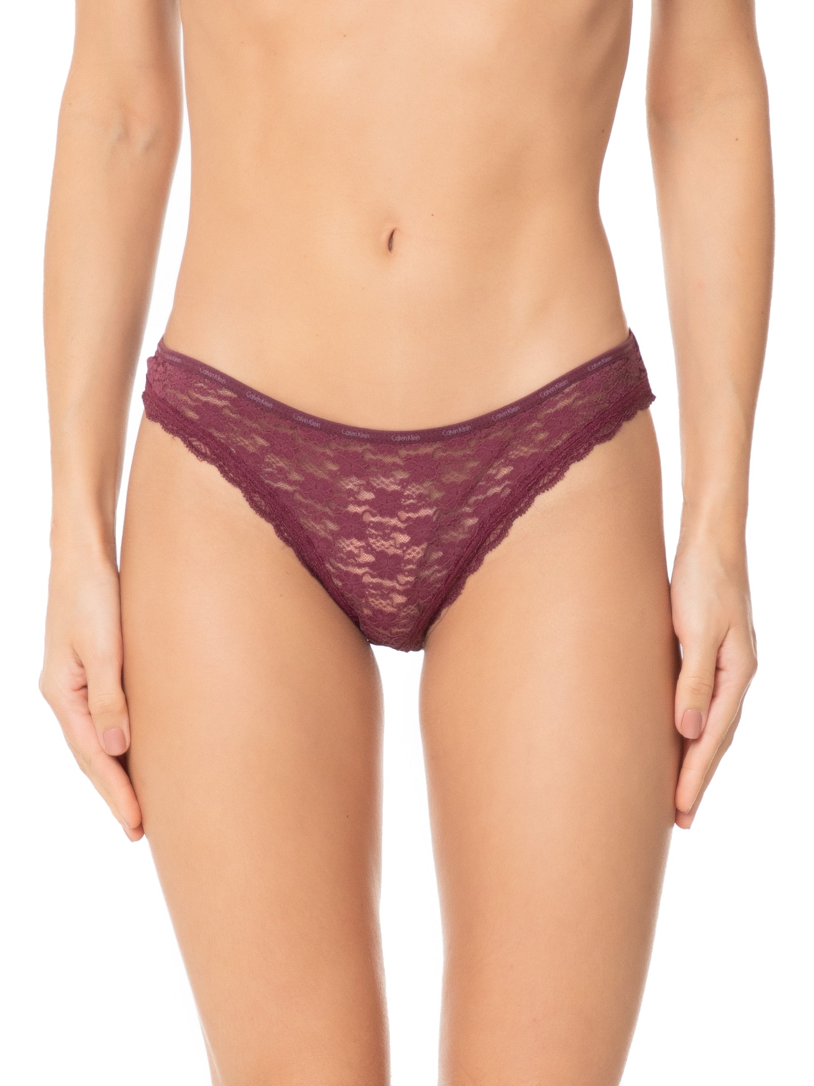 Calcinha Tanga Micrologo Lace Vinho Calvin Klein Underwear