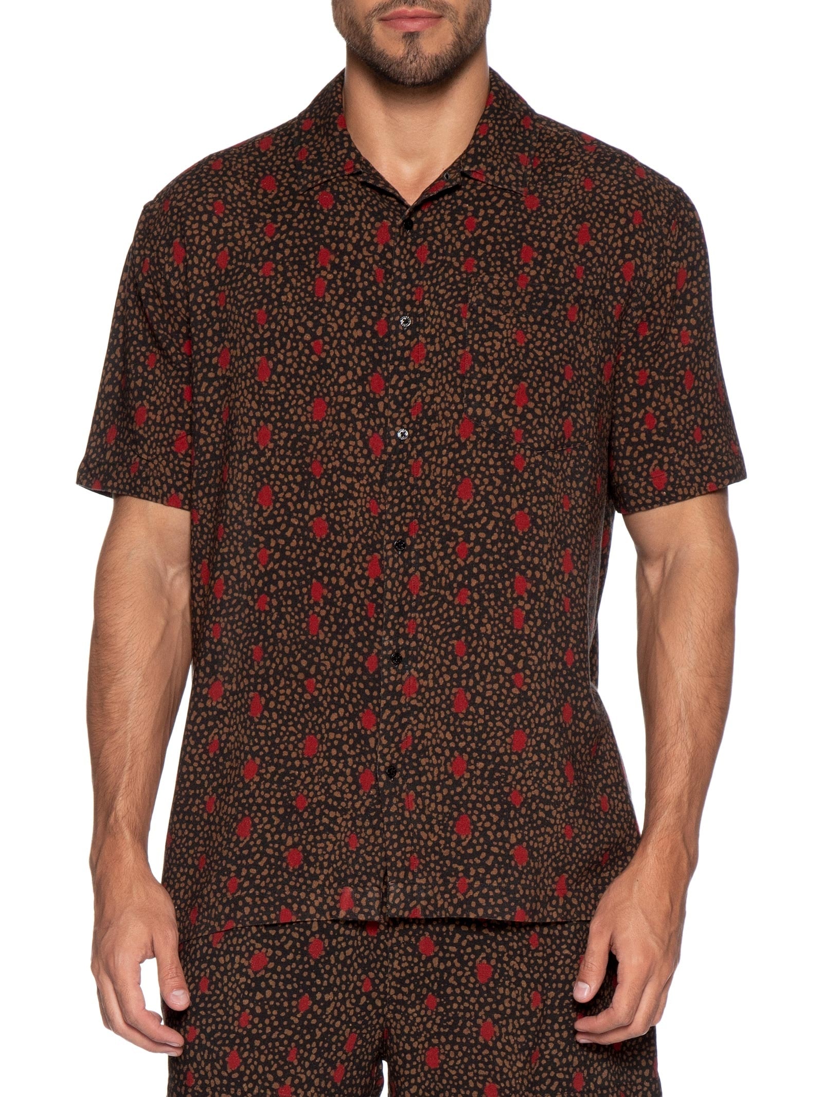 Camisa Casual Manga Curta Masculina Bug Dots Preto Osklen