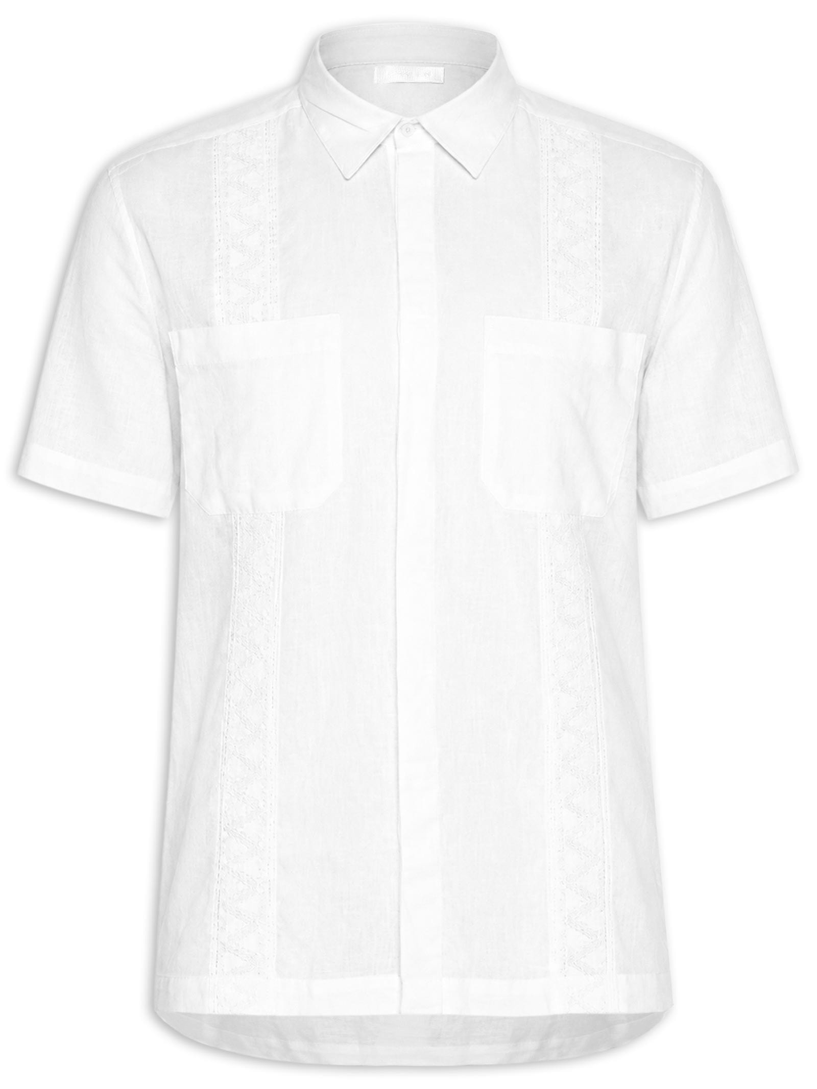 Camisa Casual Manga Curta Masculina Linen Lace – Branco Osklen