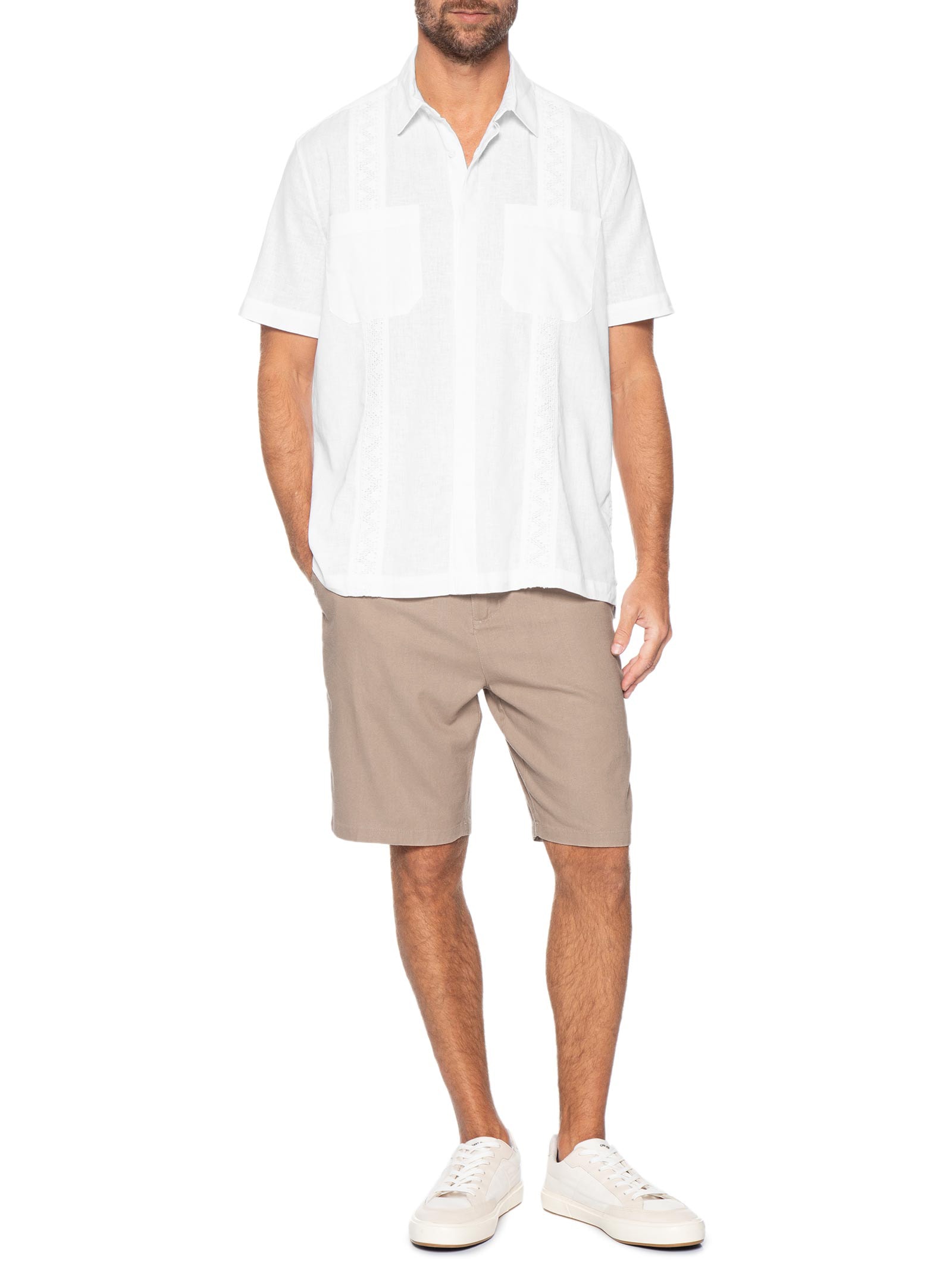 Camisa Casual Manga Curta Masculina Linen Lace – Branco Osklen