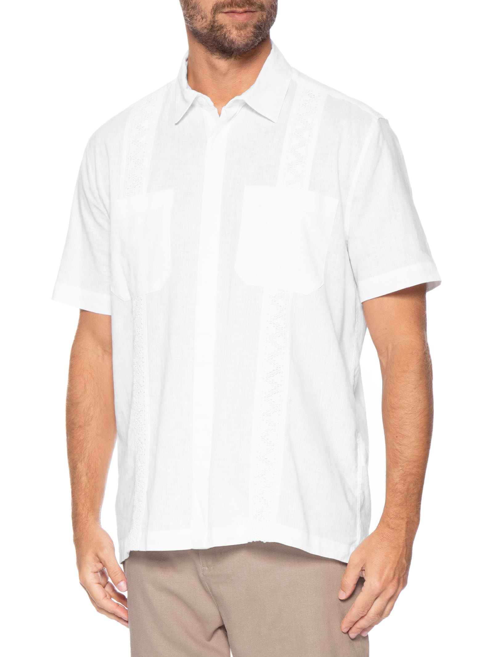 Camisa Casual Manga Curta Masculina Linen Lace – Branco Osklen