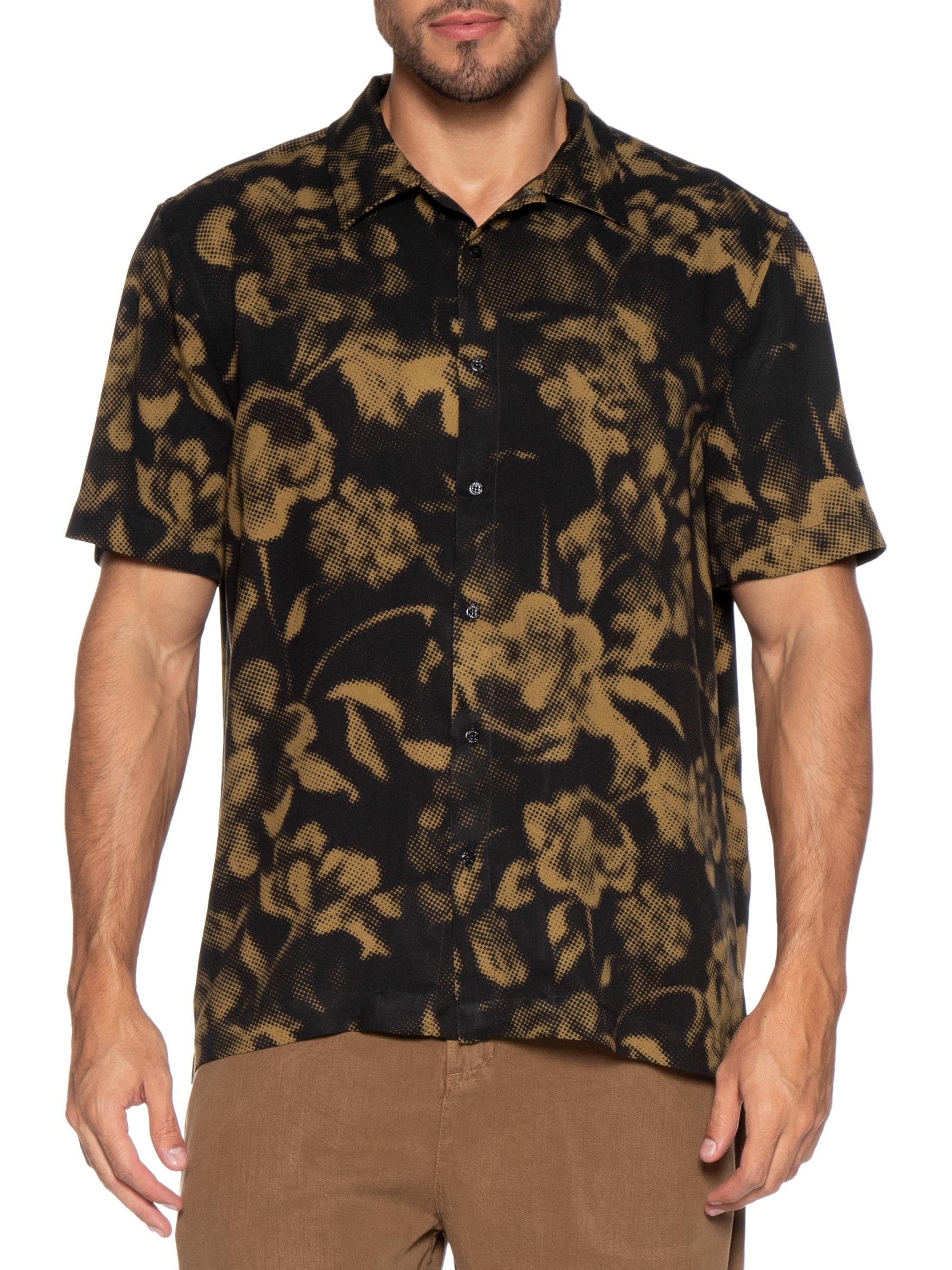 Camisa Casual Manga Curta Masculina Roseiral Wood Preto Osklen